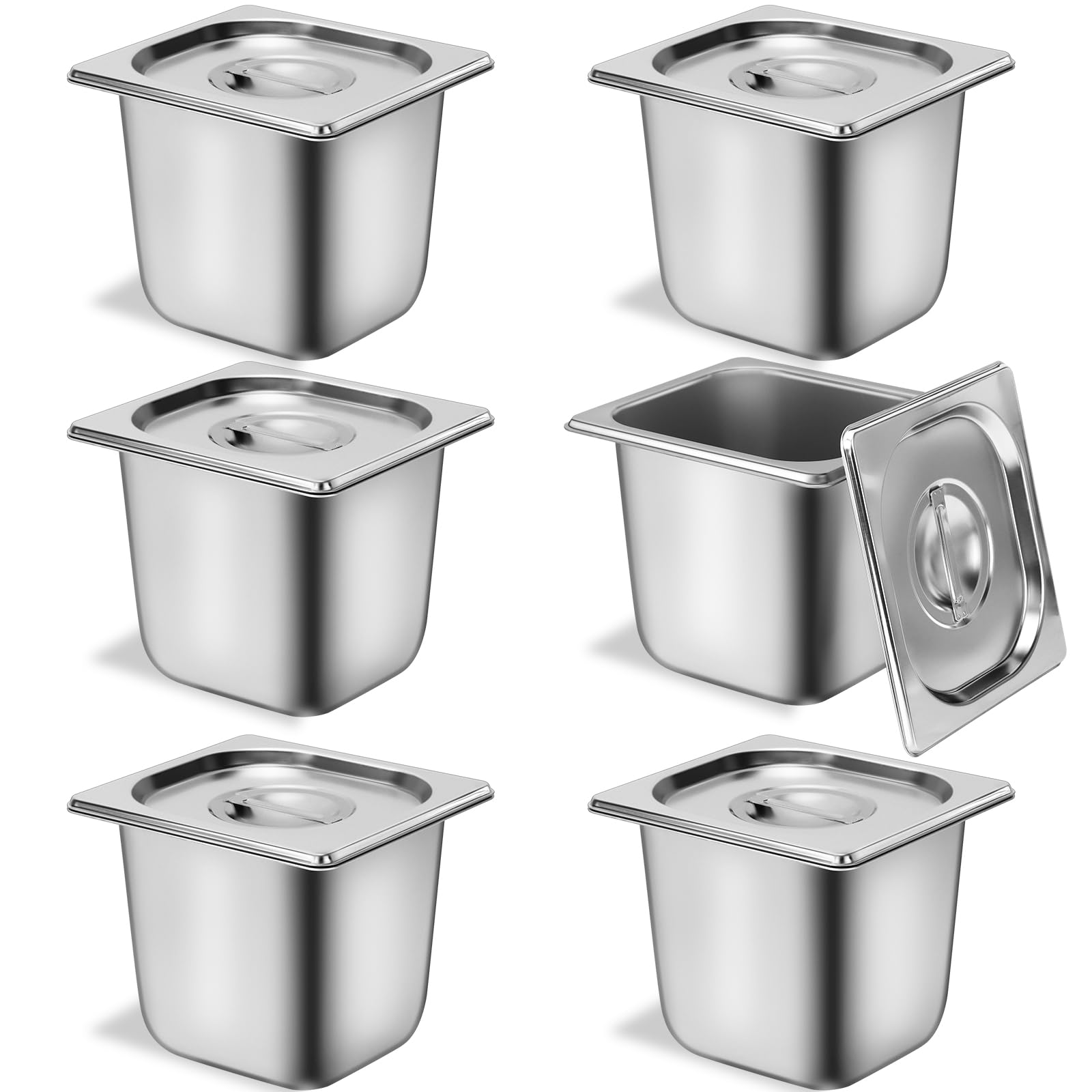6 Stück GN 1/6 Behälter, 2560 ml Panierschalen Set, 17,6 x 16,2 x 15 cm