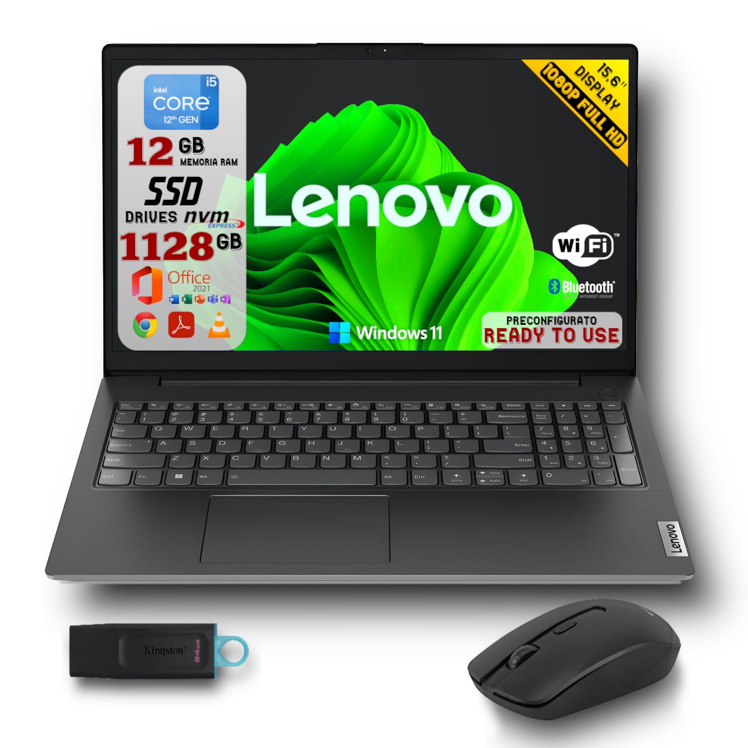 ⭐️TM5-12A⭐️Lenovo i5-1235U NVME 1TB Lenovo, Pc Portatile Notebook, Intel i5 12th, 12GB RAM, Full HD 15