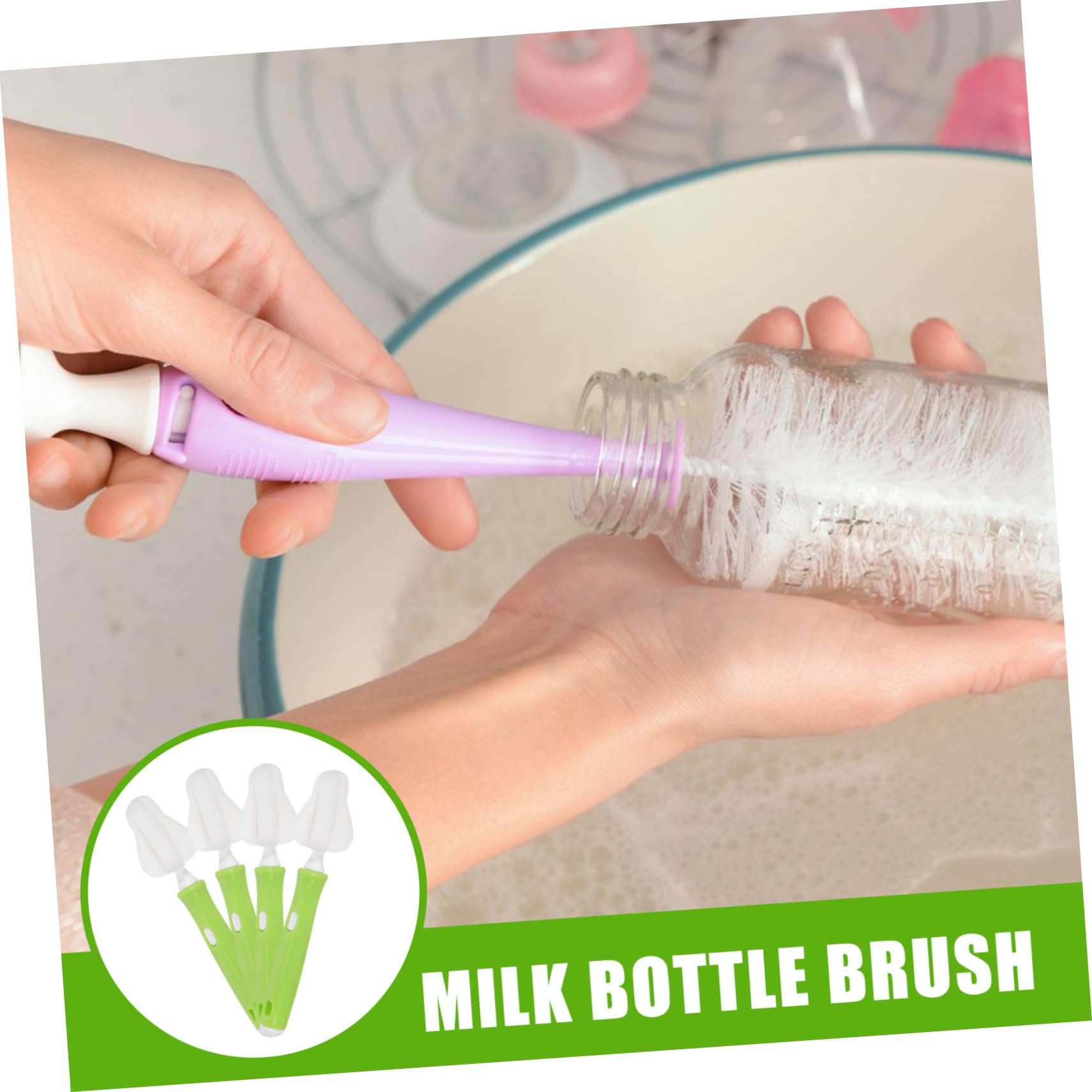 Abaodam 4 Juegos Limpieza Cleaning Sponge cuelga fáciles Botella de Leche Reutilizable Botellas Cepillo para Limpiar chupetes Cepillo Limpiador de chupetes Desmontable Polietileno