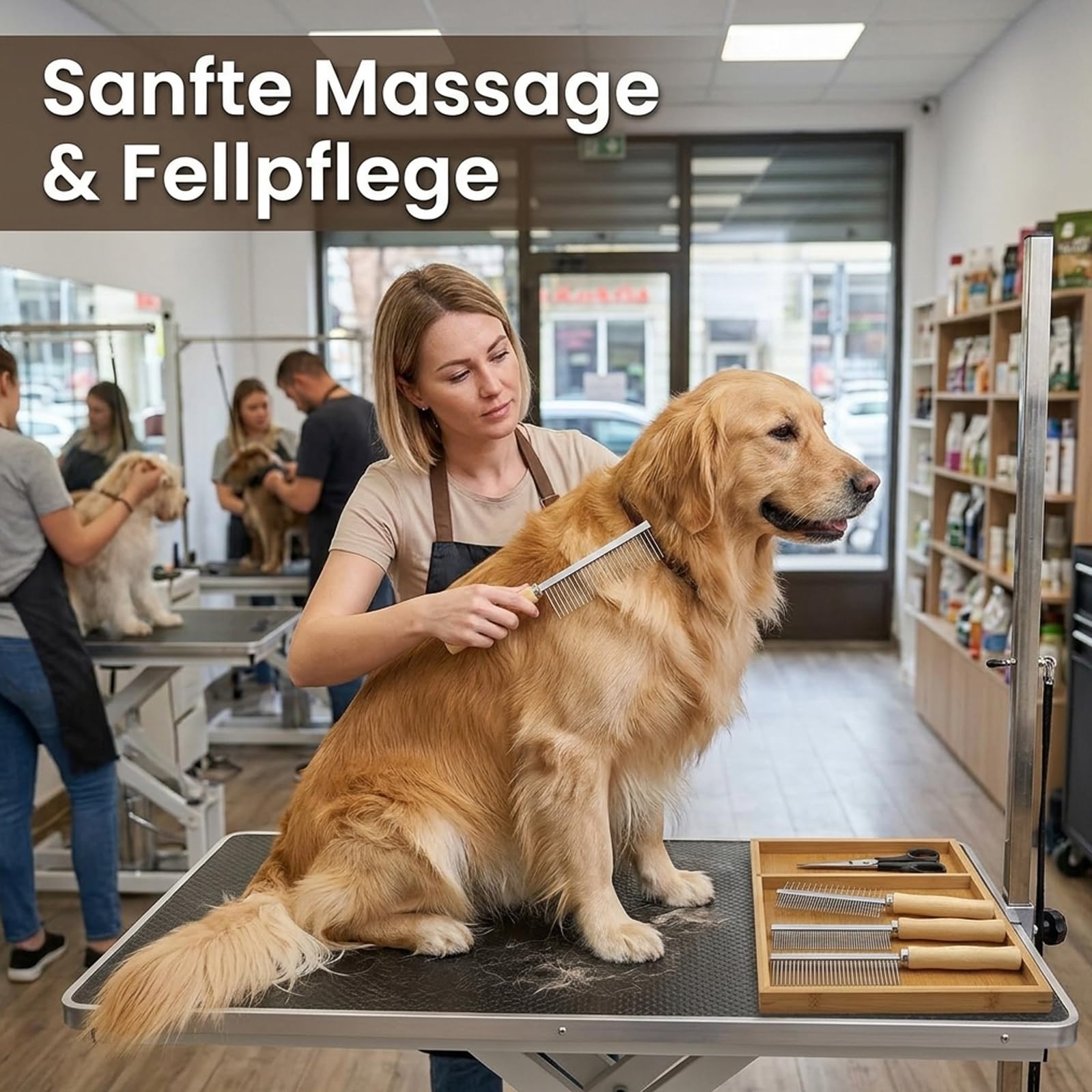 Hundekamm Katzenkamm Unterwolle, Professionelles 3-teiliges Haarpflegeset, Metallkämme mit Holzgriff für mittellanges bis langes Fell, Effektives Entwirren von verfilztem Haar