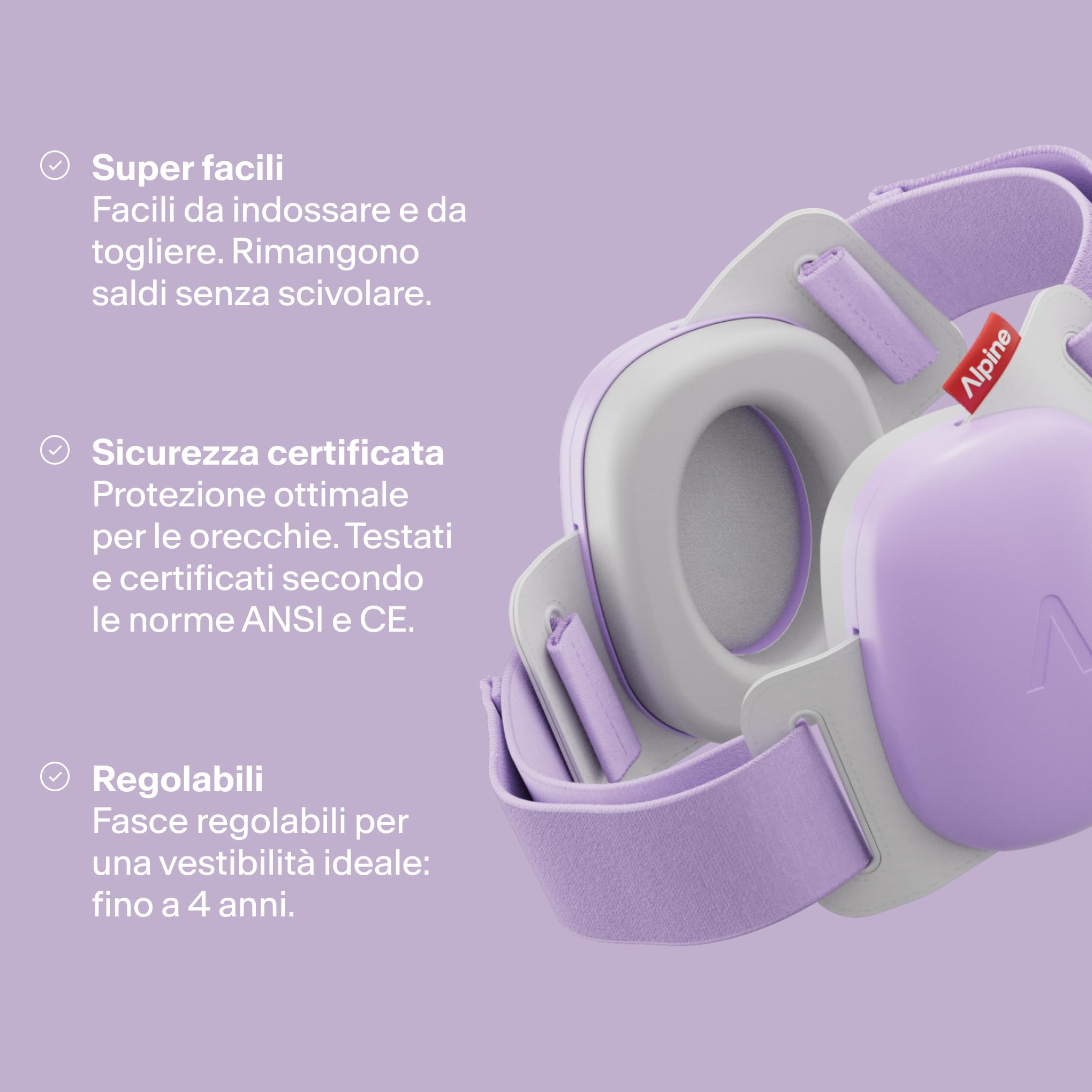 Alpine Muffy Baby Comfort, Paraorecchie Migliorati per Neonati e Bambini, Certificato CE, Vestibilità Sicura E Confortevole, Protezione dell'udito Regolabile Fino A 48 Mesi, Attenuazione 24 dB, Viola