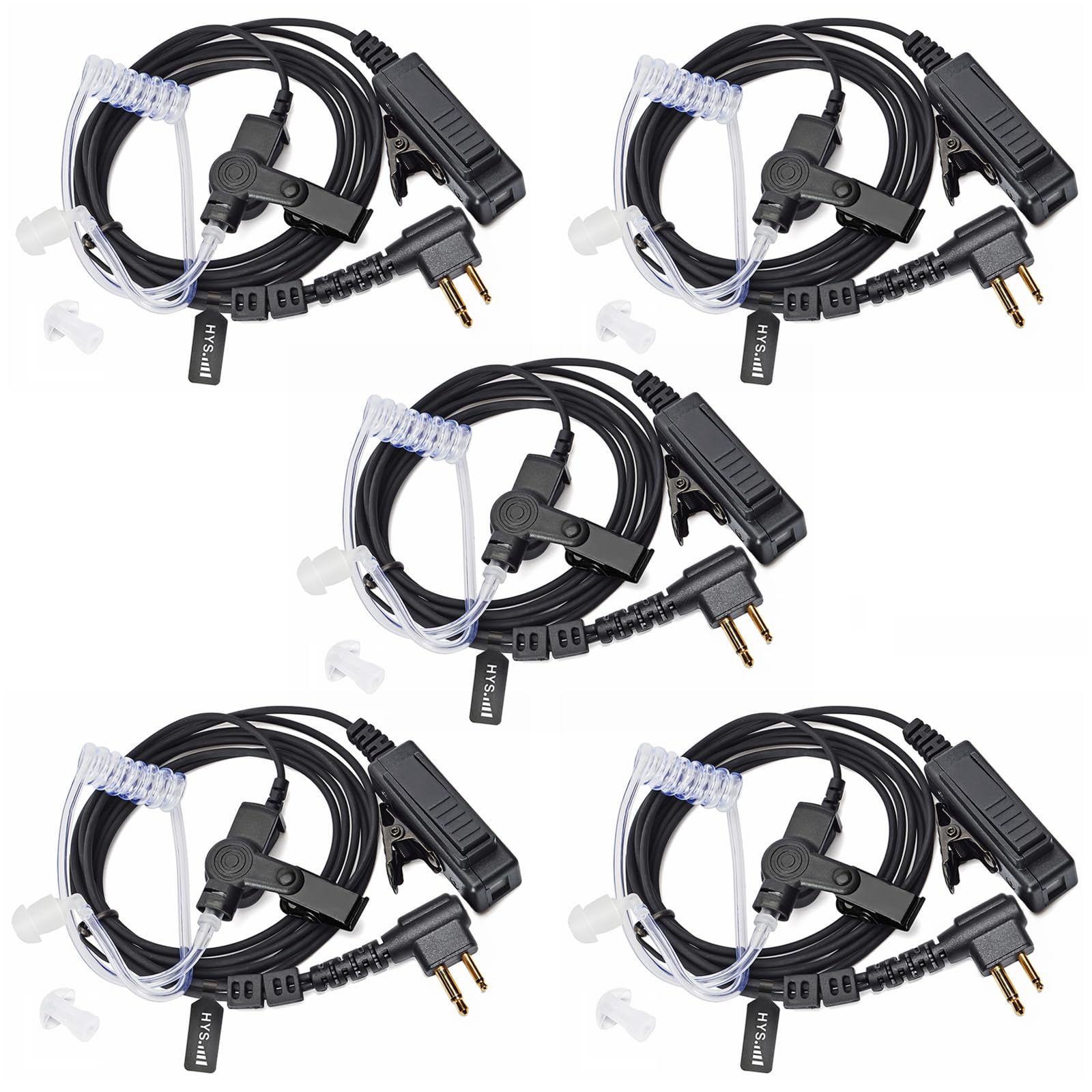 HYS Radio Oreillette Compatible avec Motorola CP040 DP1400 XT420 Talkie Walkie, Microphone avec Écouteur, Tube Acoustique Transparent Oreillette (5 Pcs)
