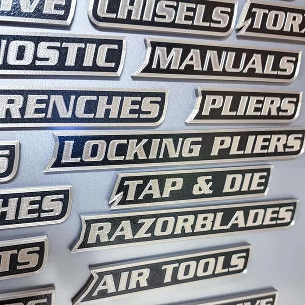 12 Pack of Magnetic Toolbox Labels, 3D Printed Drawer Tags, Adhesive Utility Cabinet Tag Reusable Tool Box Organizer Label, Easy to Read Professional Organization Quick Identifying(Black)