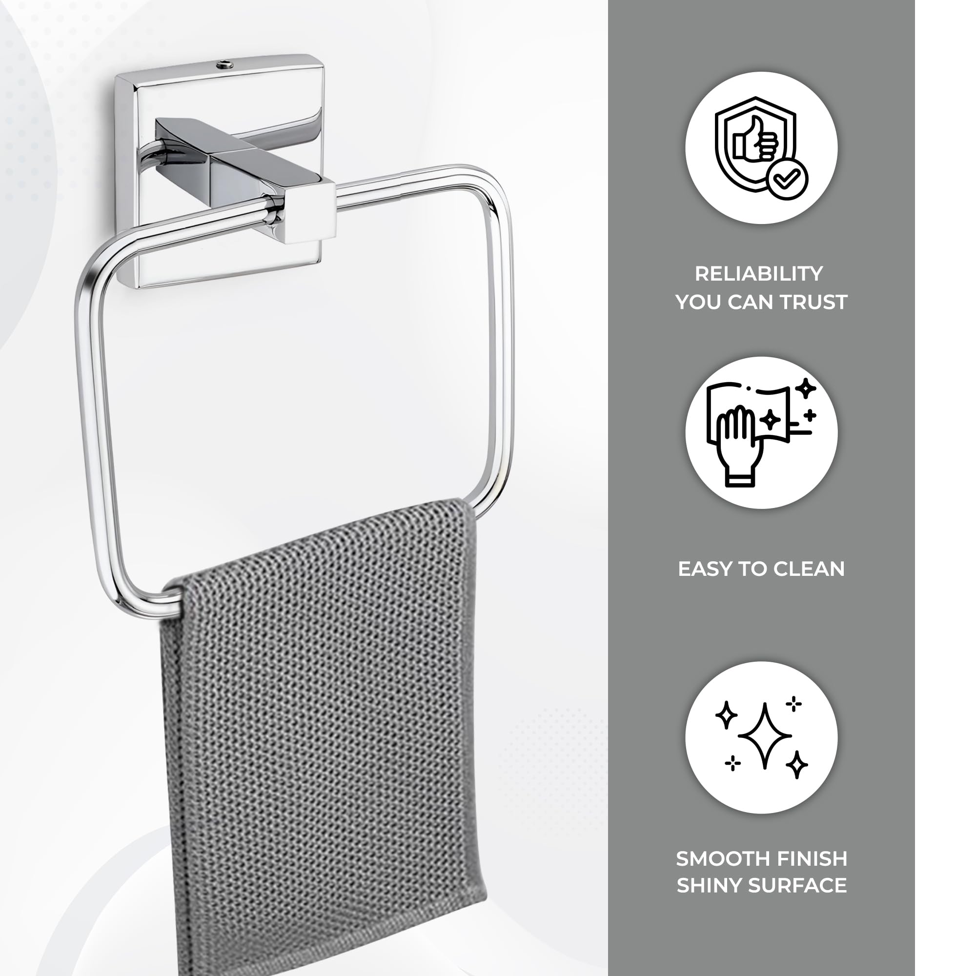 iBELL Stainless Steel Square Towel Ring | Towel Holder for Bathroom & Washbasin | Napkin Ring with Chrome Finish - 16 cm IBL 66-SH — Amazon image 3
