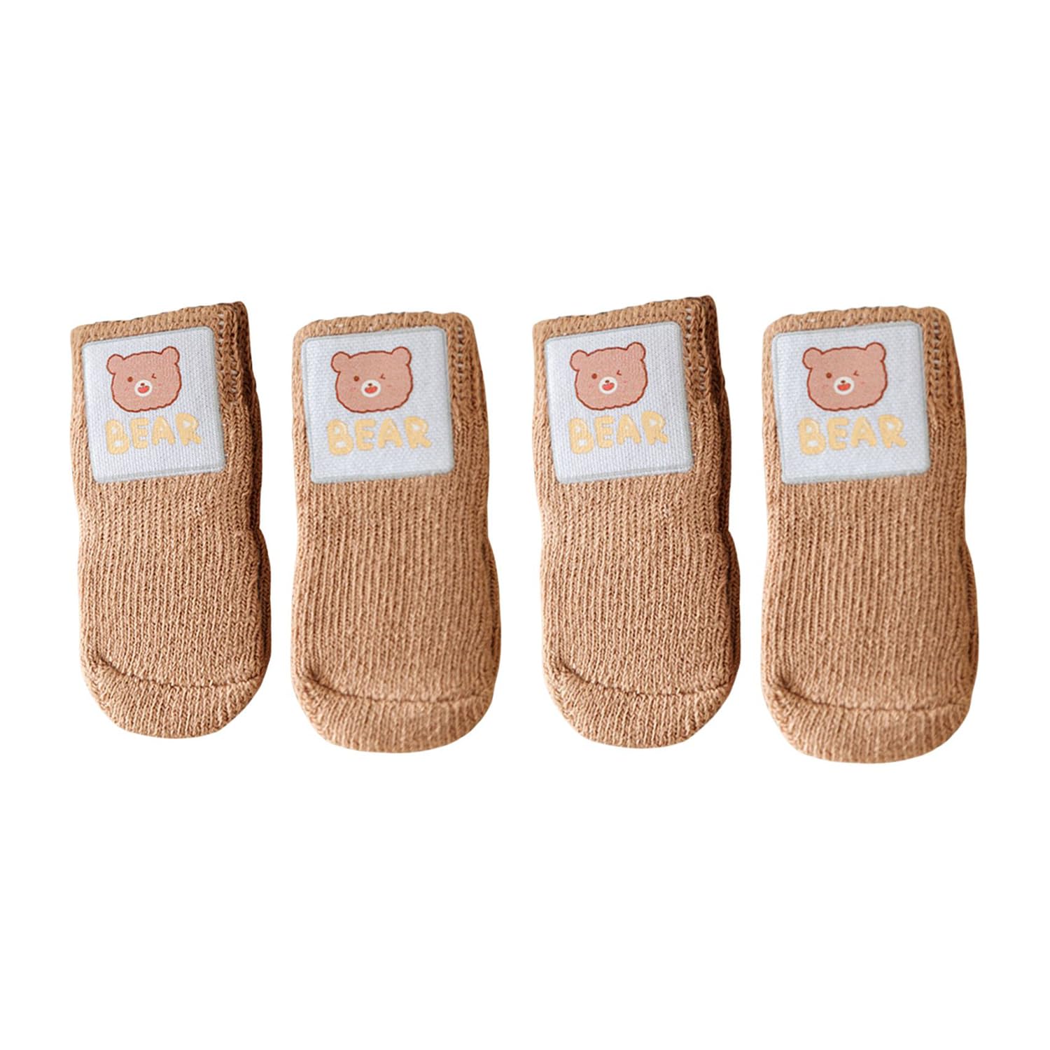 MeiAOBest 4PCS Pet Socks,Cute Knitting Anti-Slip Cat Dog Floor Socks Paw Protectors Cove for Indoor Outdoor Hot Pavement Hardwood Floor Protection_S(Coffee Bear)