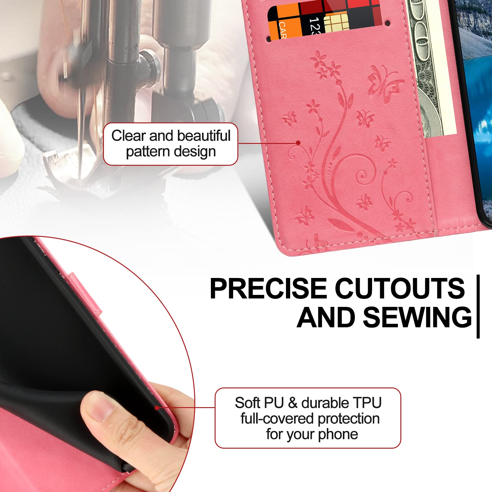 Custodia A Portafoglio In Pelle Per Xiaomi Redmi Note 13 4G, Con Slot Carte E Leggio, Rosa