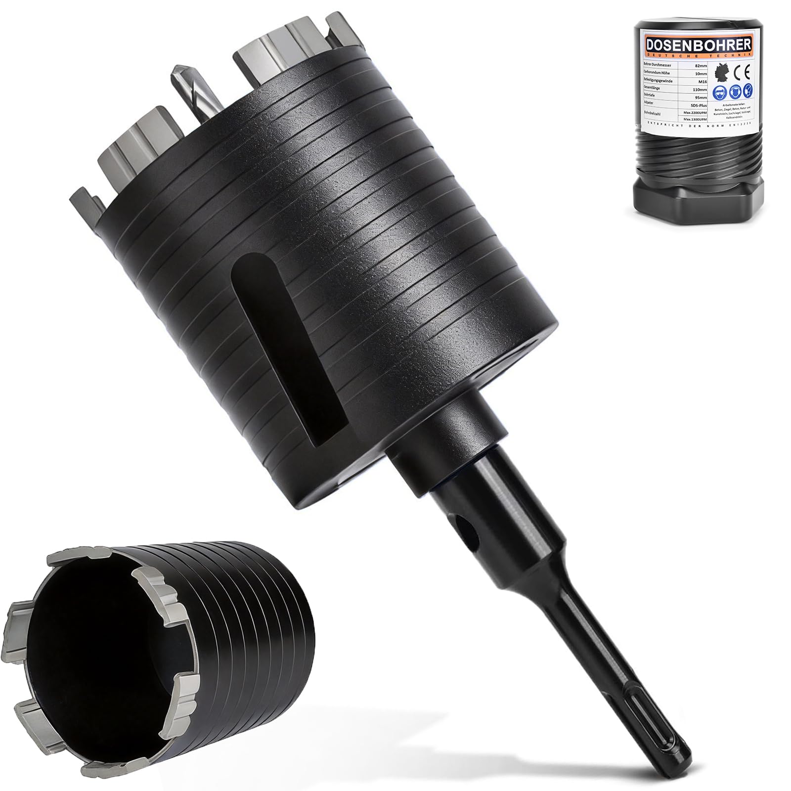 M16 Diamond Socket Countersink Turbo Drill Bit 82 mm with SDS Plus Drill Bit, 6 Diamond Segments, Usable Length 95 mm, Socket Drill, Crown Drill, Hole Saw for Masonry, Sand-lime Brick, Plaster etc-image-20