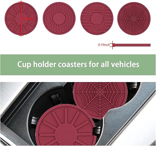Miniatura 2 de Paquete de 4 tapetes para portavasos de automóvil, 2.75 pulgadas, antideslizante, de silicona, para insertar automáticamente, impermeables, soportes