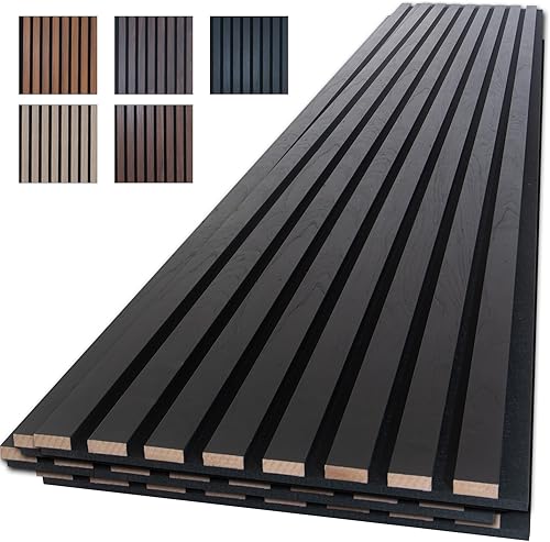 Miniatura 1 de NeatiEase Paneles de pared de listones de madera, 4 piezas, 96 x 12.6 pulgadas, insonorizados y con cancelación de ruido, paneles de pared acústicos