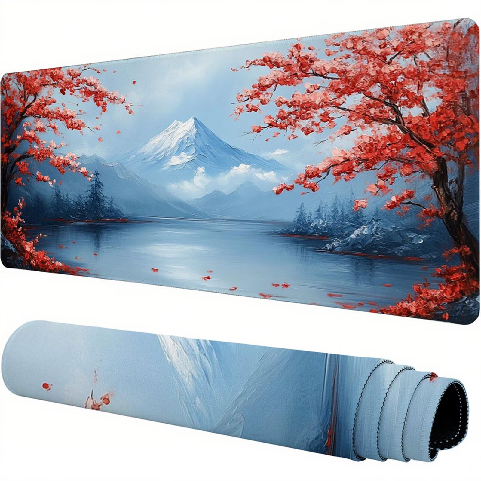 Biała podkładka pod mysz XXL 1600 x 800 x 3 mm śnieżna góra pod ręką akcesoria do biura antypoślizgowa gumowa podstawa i szyte krawędzie podkładka pod mysz dla graczy do dekoracji biura dekoracyjnego
