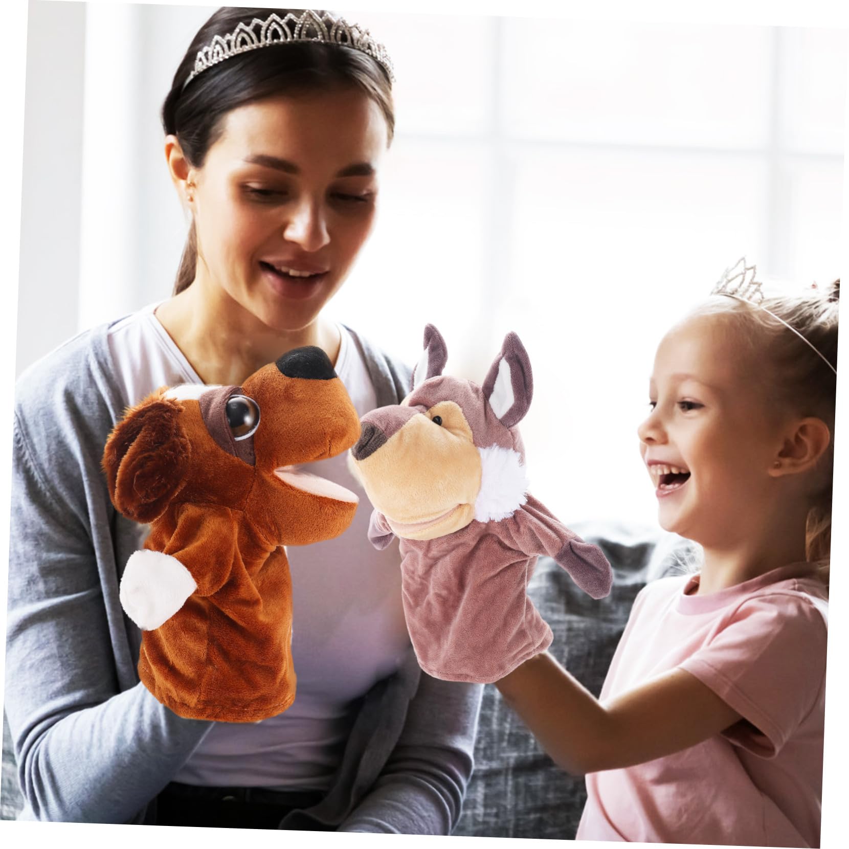 Marionetas de Mano Animales 5 Piezas de Peluche Corto | Relleno de Algodón Pp, Uso Interactivo y Juego de Rol, para Cuentos Antes de Dormir y Presentaciones