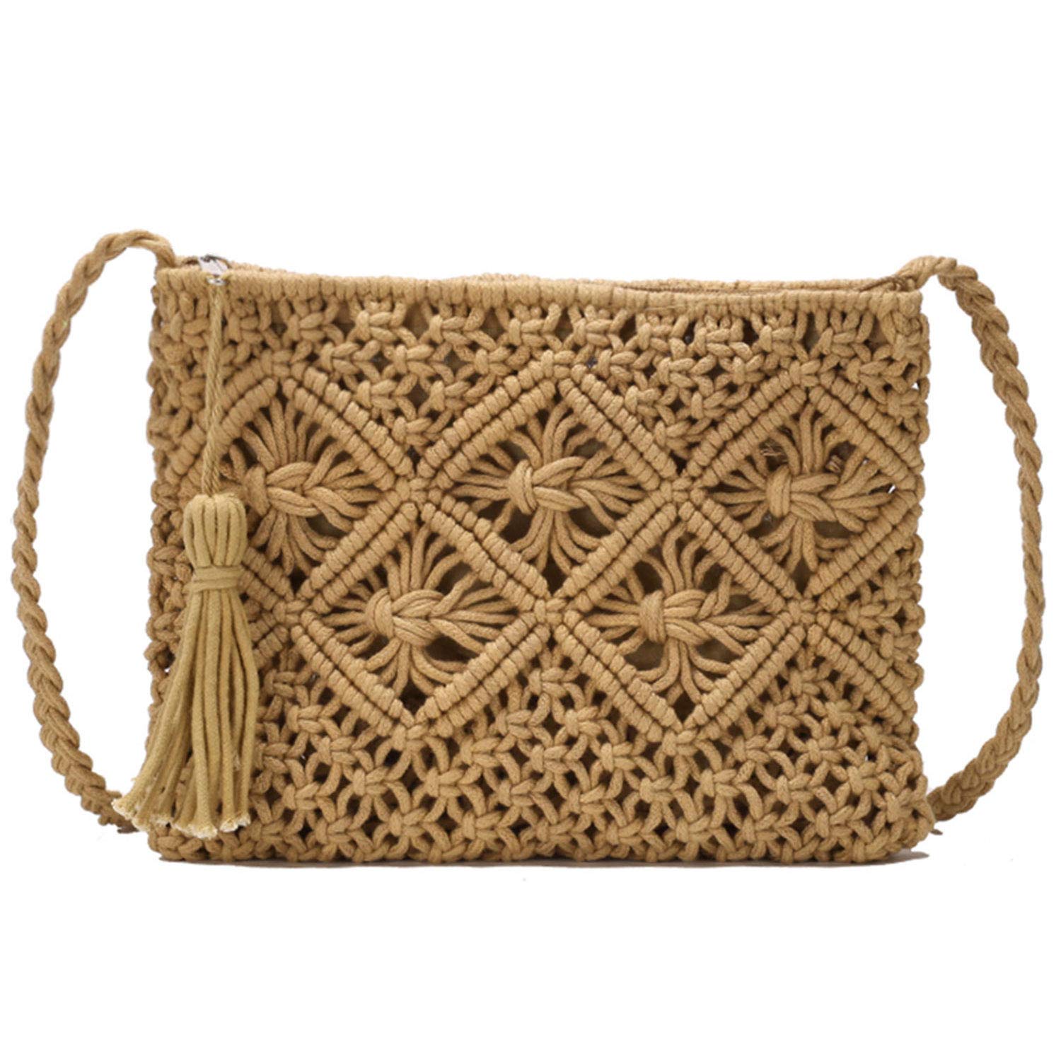 EVEOUT Carteras de mano y clutches para mujer Bolso de hombro tejido vintage Bolsa tejida a mano Bolsa de playa de verano