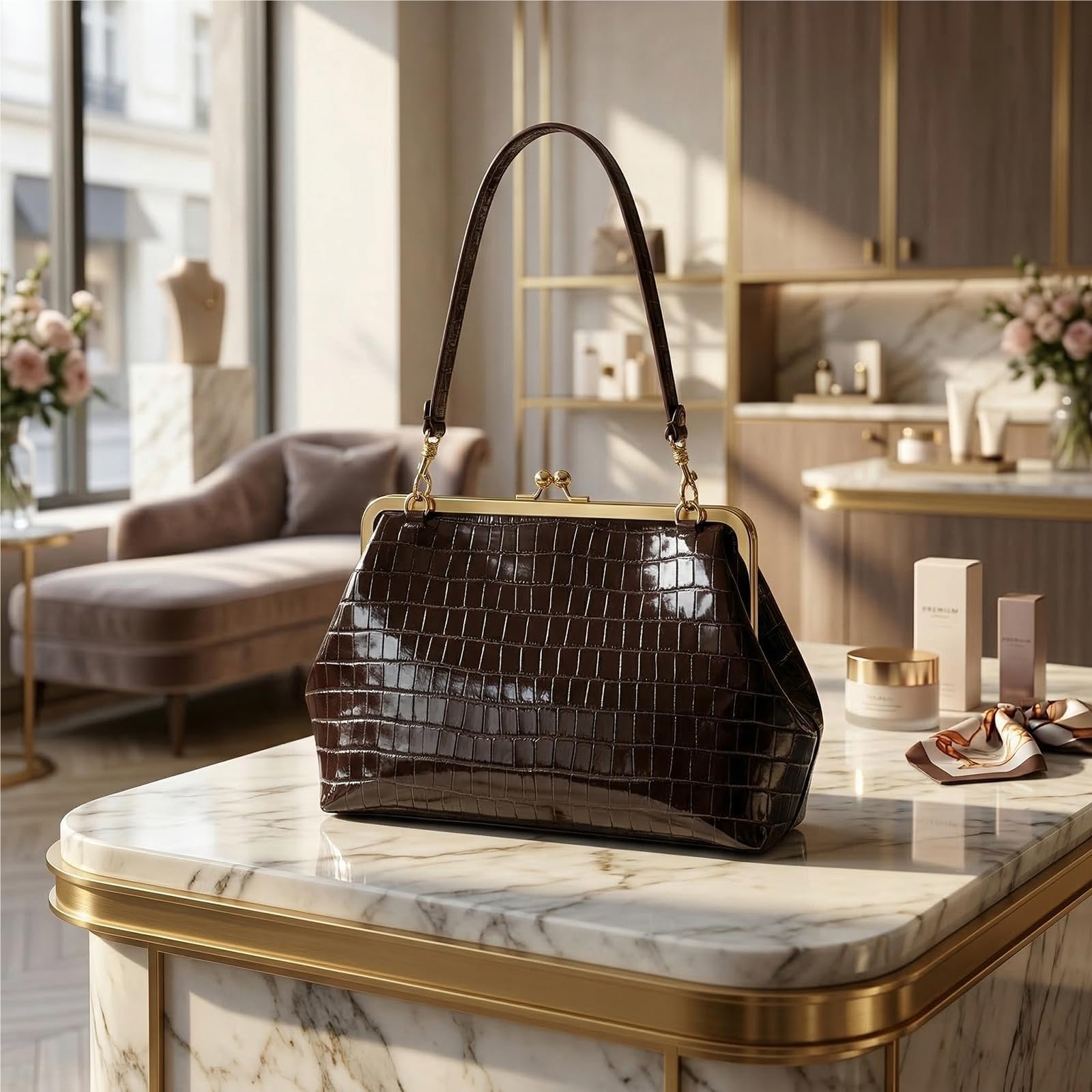 Bolso de Hombro for Mujer, Bolso Retro con Cierre Beso, Viaje
