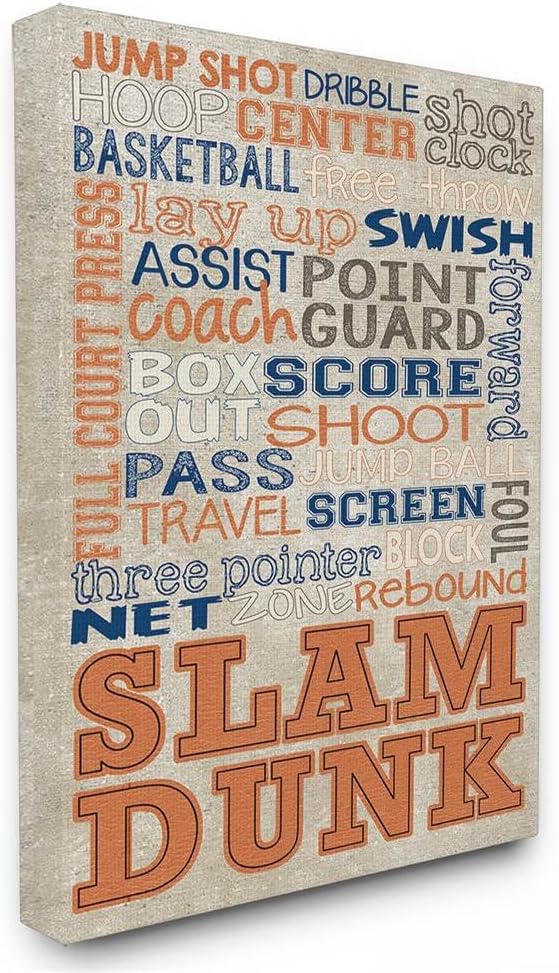 The Kids Room by Stupell "Orange and Navy Basketball Typography Oversized Stretched" Canvas Wall Art