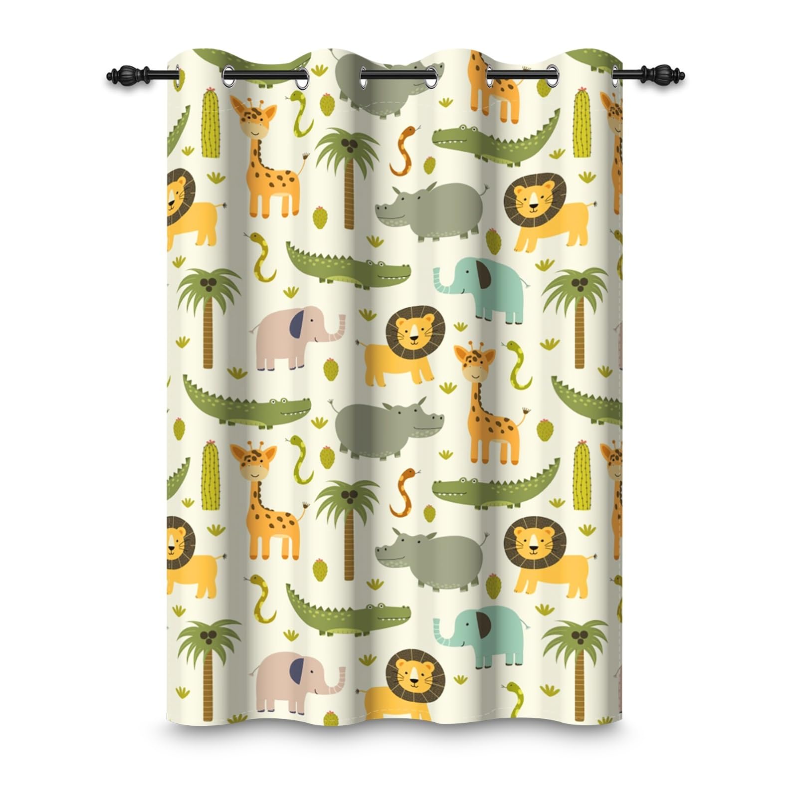 ggaimwf 42"x 84" Animal Eyelet Curtain for Kids Bedroom Giraffe Lion Tropical Jungle Cute Cartoon Blackout Insulated Thermal Grommet Window Drapes for Nursery Playroom Living Room,1 Single Panel
