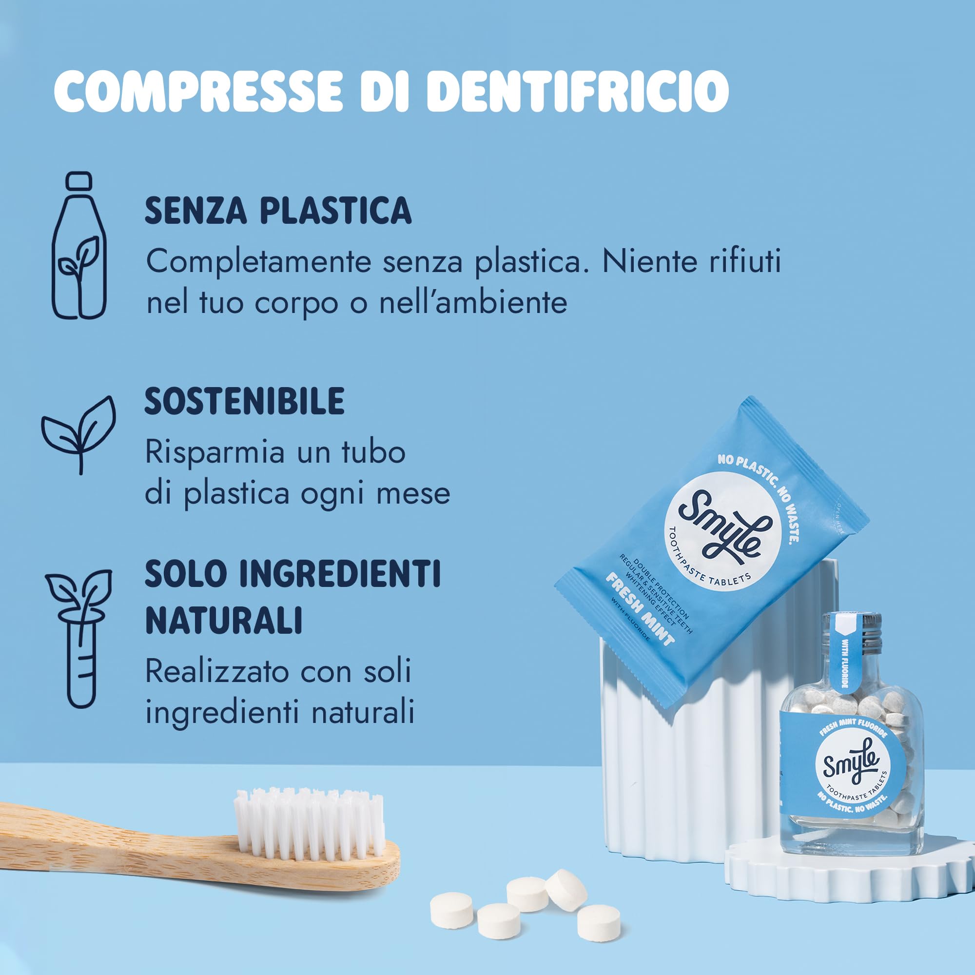 Compresse per spazzolino Smyle - Vegano, contiene fluoro, dentifricio solido biodegradabile e senza plastica, confezione da quattro (8 x 63 pezzi)