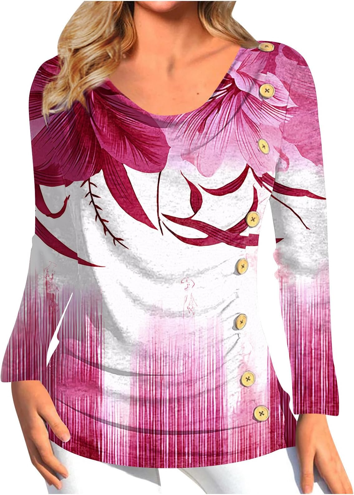 GenericClassic Long Sleeve Pullover Plus Size Cool Spring Sport Flowe Buttons Fit Crewneck Polyester Tops