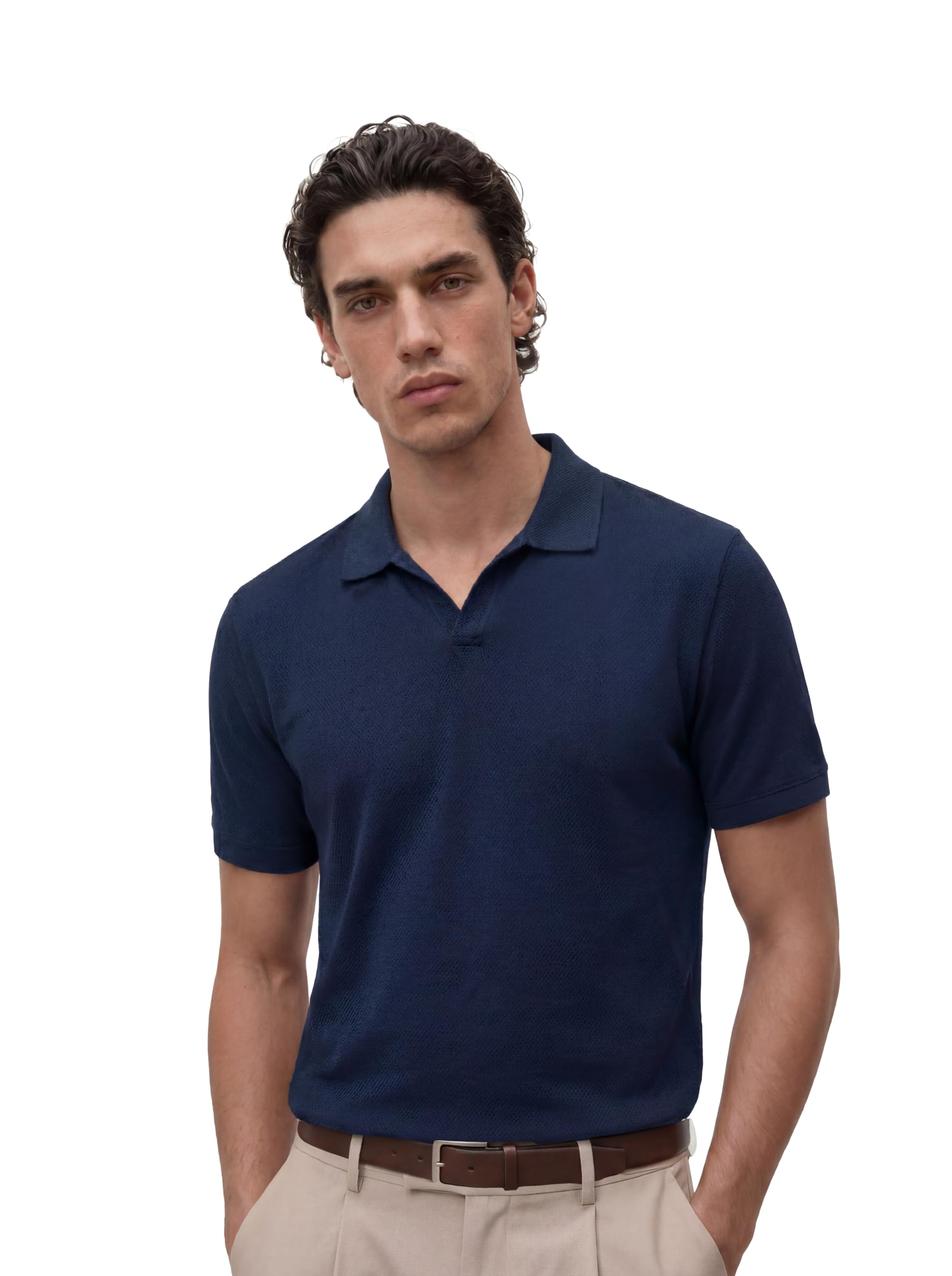 DAMENSCH Men Rich Pique, Statement Textured, Body–Cooling All Degree, Premium Cotton, Herringbone Texture Johnny Collar Polo T-Shirt-picture-18