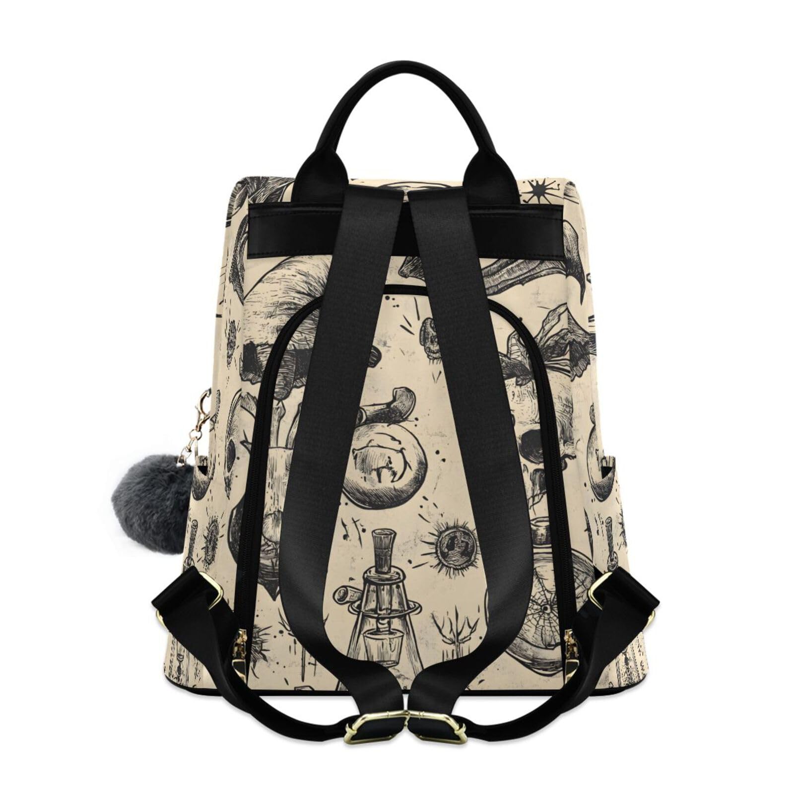 Mysterious Skull Bottles Backpack for Women Anti Theft Large Fashion Travel Shoulder Bag Purse Rucksack Lightweight