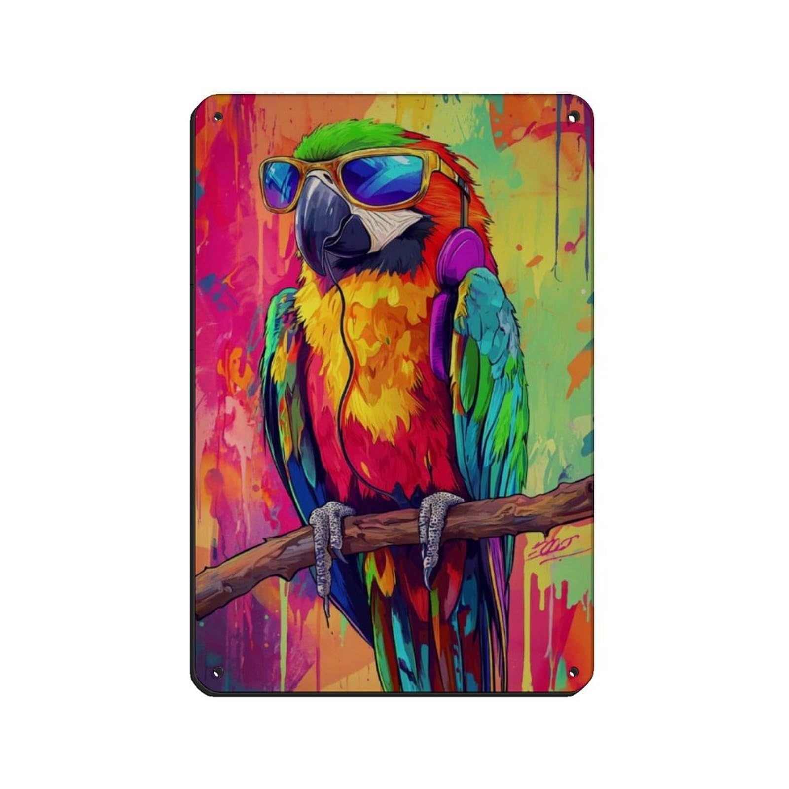 Vibrant Parrot Art, Colorful Bird Poster Retro Poster Metal Tin Sign Chic Art Retro Iron Painting Bar People Cave Cafe Family Garage Poster Wall Decoration 8x12inch(20x30cm)