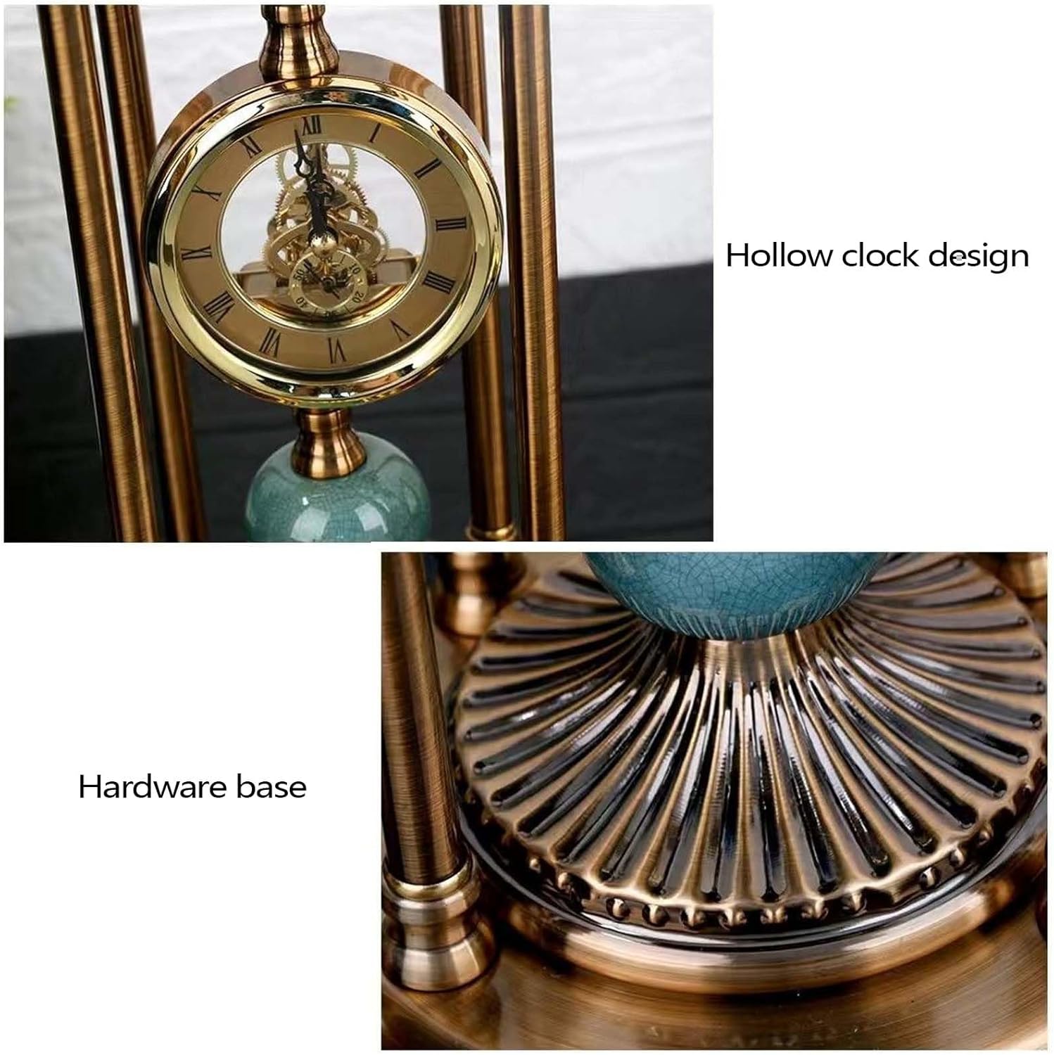 Mantel Clock Metal Ceramic Ornament Desk Clocks Battery Operated Silent Vintage Clock Desktop Decoration Home Decor Clocks for Bedrooms Ornament Indoor Decoration