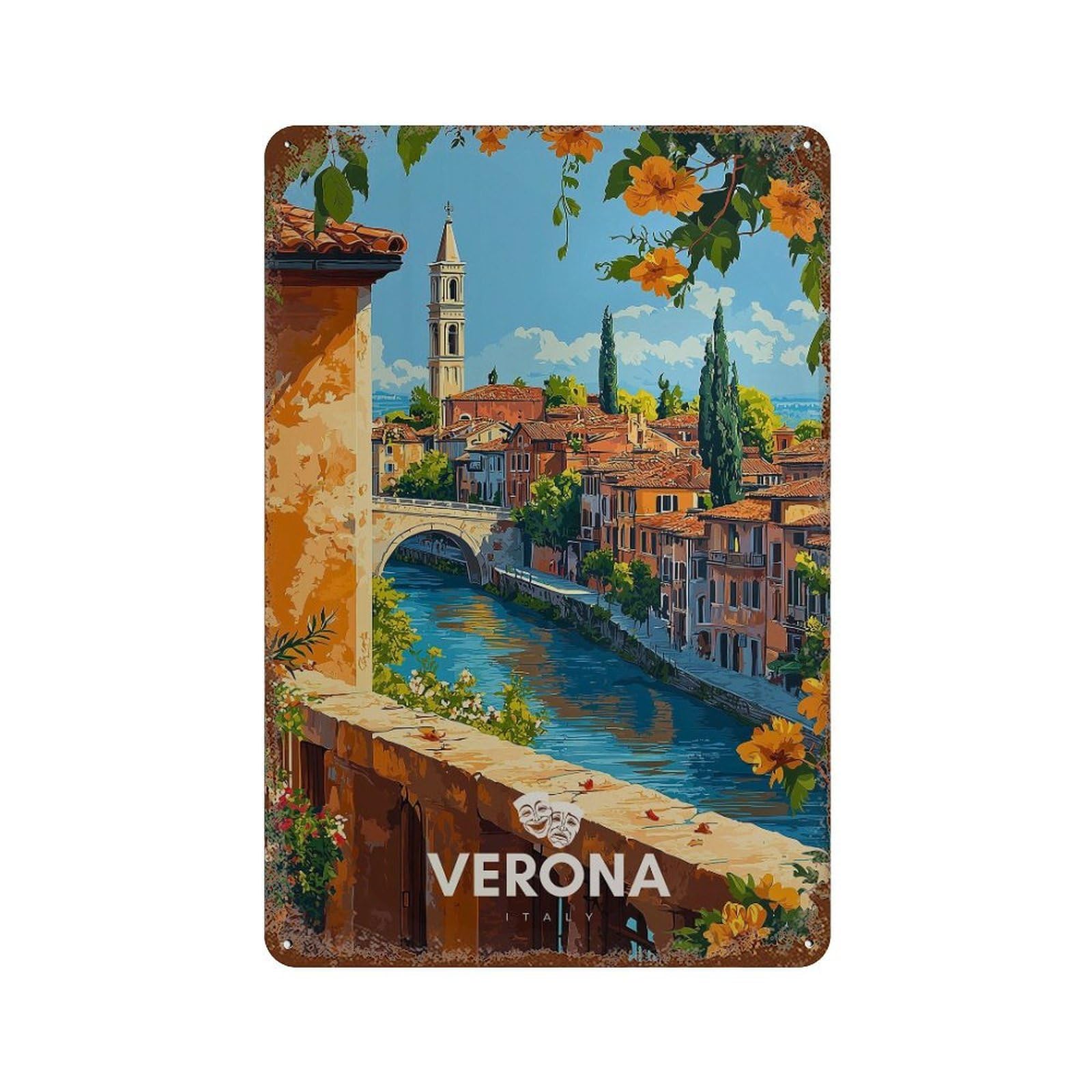 xiaoxiaoshen Verona Italy Travel Romantic Italian Cityscape Wall Decor Art Metal Tin Poster Modern Home Decor Art Home Bar Shop Decorations Vintage Sign 30x20cm