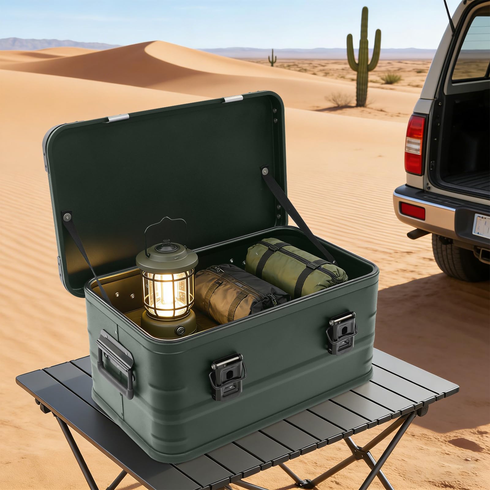 Aluminium Box mit Deckel, Alu Aufbewahrungsbox Abschliessbar (Gün, 30L) | Metall Transportbox mit 2 Griffe, Gummidichtung, Stapelbar, Alu Koffer für Werkzeug, Einkaufen, Camping