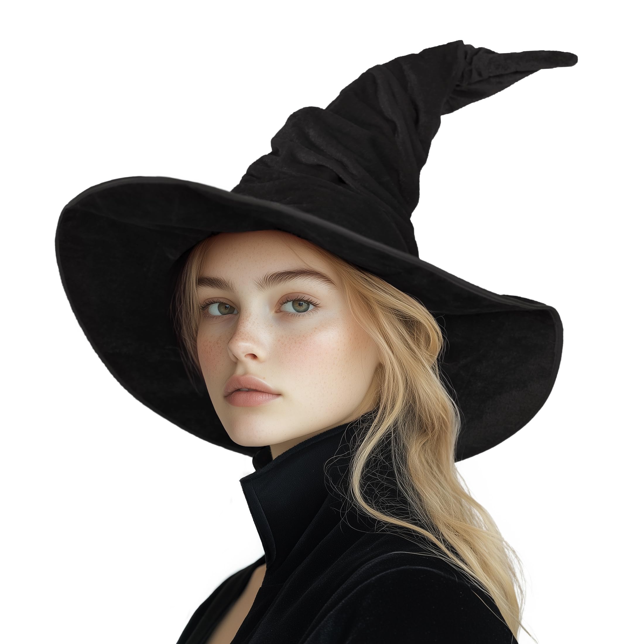 MCJC Witch Hat For Adult,Ruched Wide Brim,Halloween Masquerade Party Costume Accessory