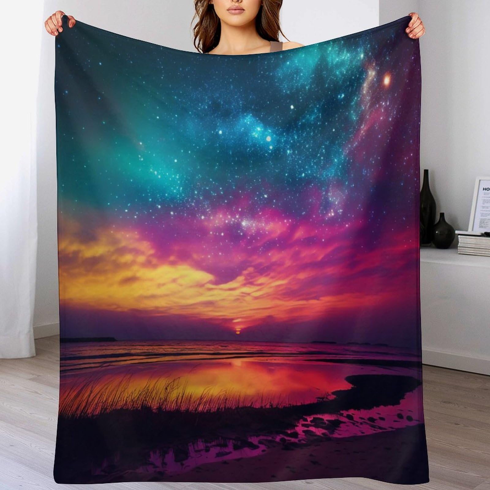 Couverture flannel polaire ciel étoilé pour vos soirées cocooning sur le canapé 130x180cm