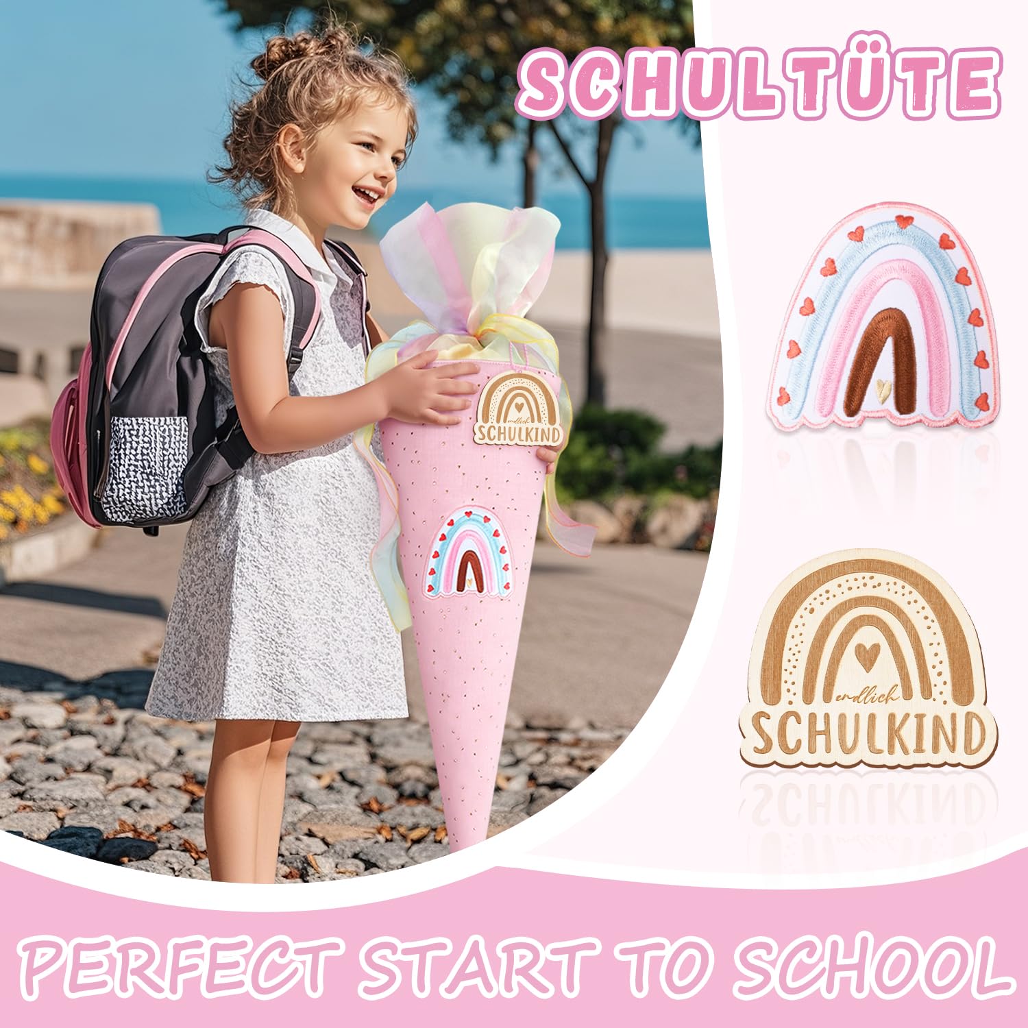 Inizio della scuola, grande sacchetto di zucchero, rosa
