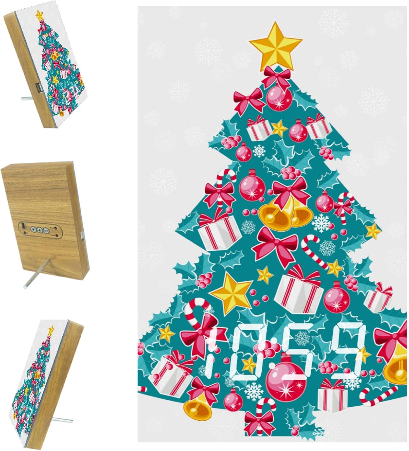 Despertador LED Campanas Estrellas Árbol de Navidad Reloj Despertador Digital Reloj De Mesa Usb/Alimentado Por Batería Para Personas Que Duermen Mucho,Dormitorio Infantil 10x16x2.4cm