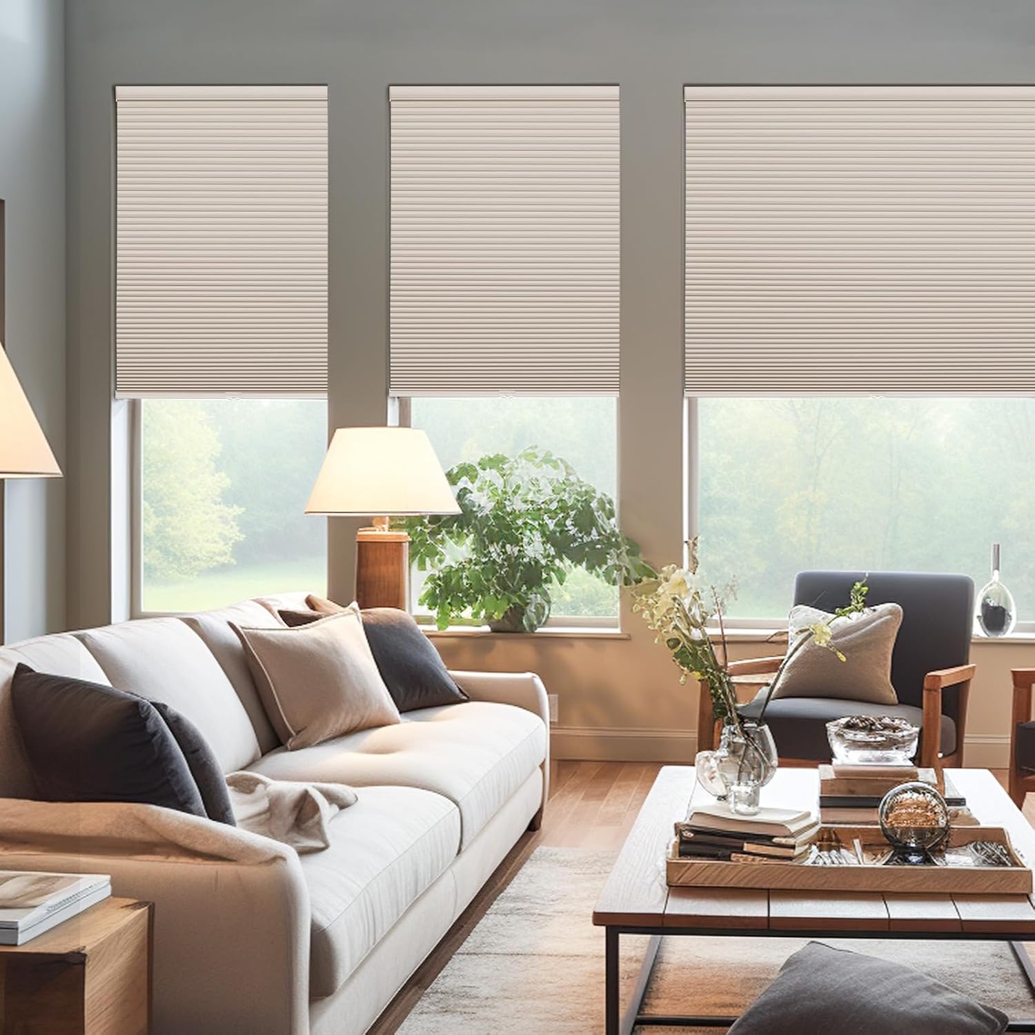Changshade Cordless Cellular Shades, Blackout Honeycomb Shades for Windows, Pull Down Pleated Blinds, Easy to Install for Indoor Windows and French Doors,63" W x 72" H, Beige