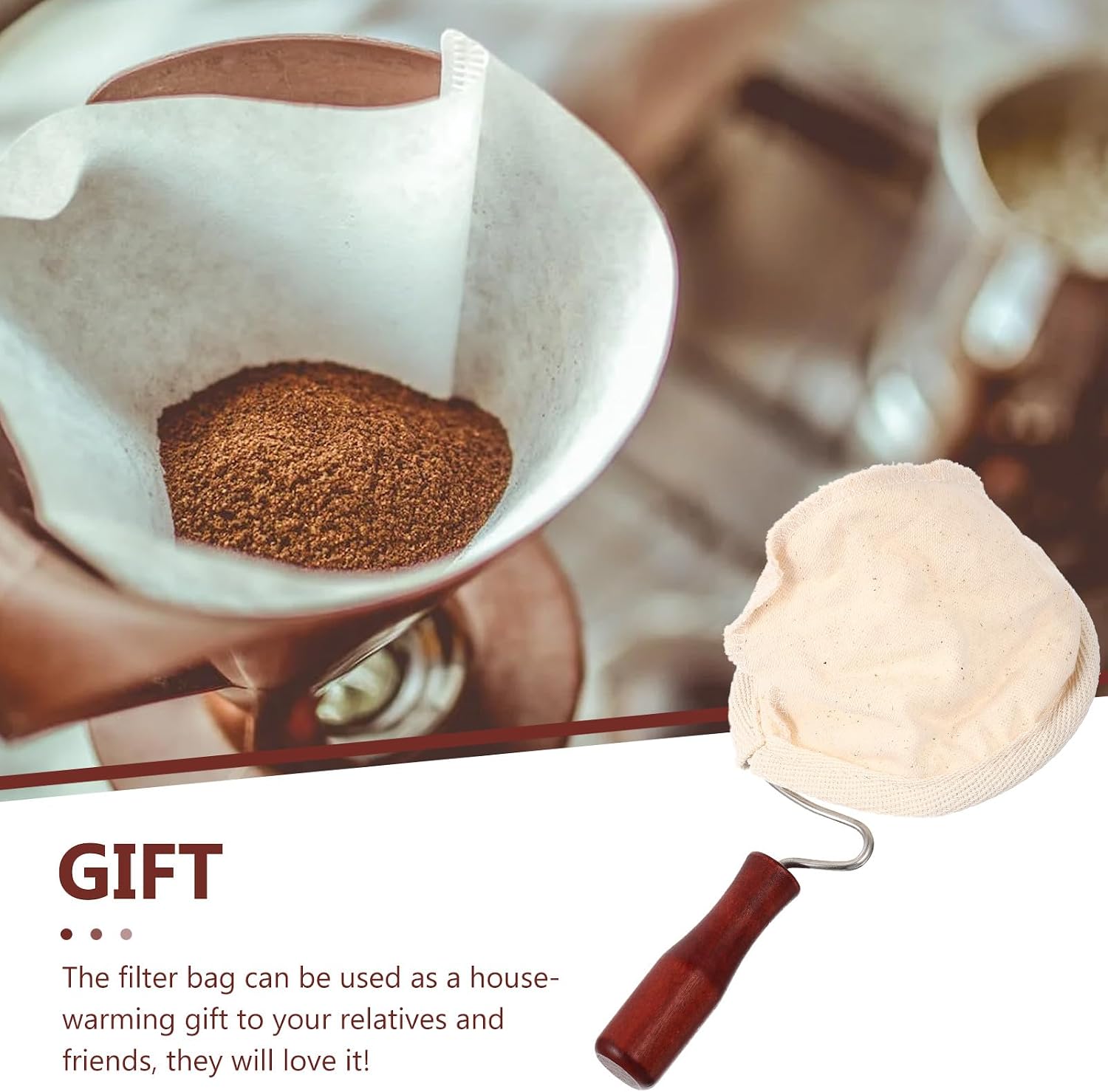 Reusable Coffee Filter Bag with Wooden Handle and Cotton Flock image 4