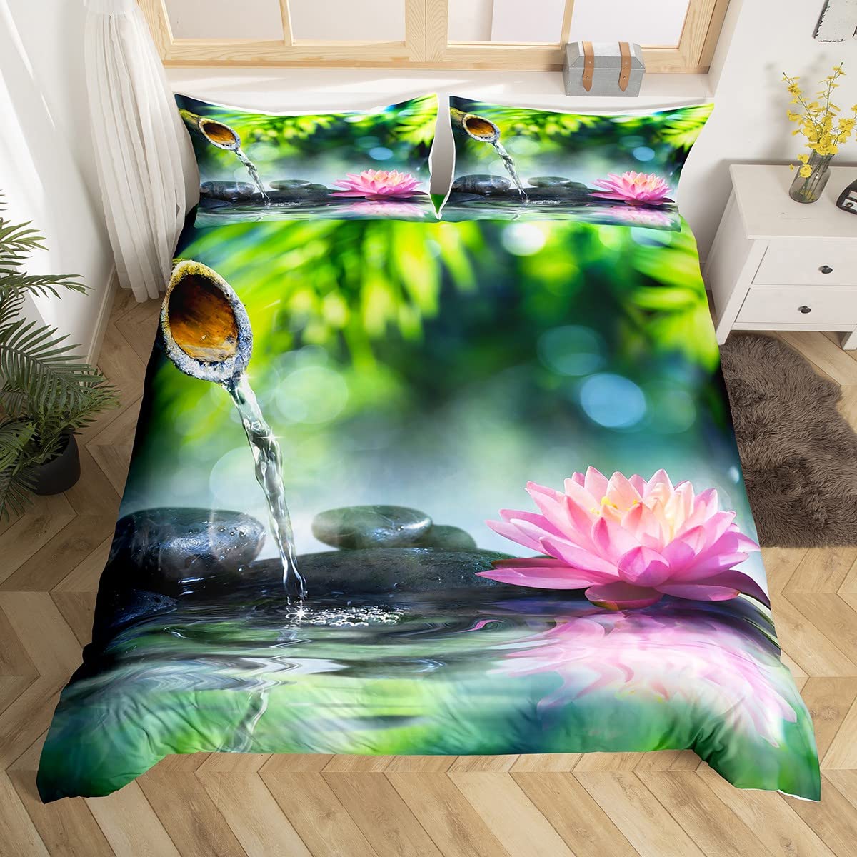 Parure de lit 220x240cm Lotus Meditation en 3 pièces pour un décor zen
