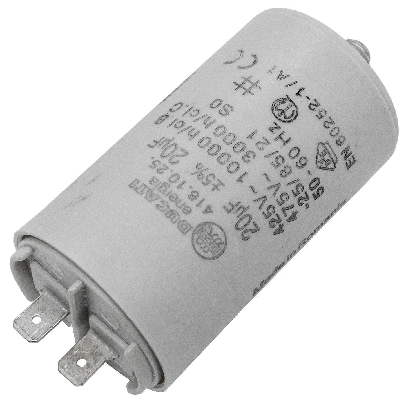 Lumonic Condensateur de démarrage 416.10.25 A [incl. fiche 6,3x0,8mm] | Condensateur moteur 20µF 400V 40x70mm I Condensateur dan