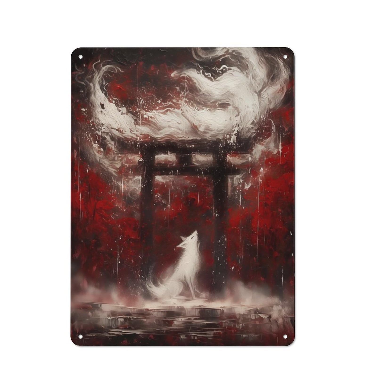 Junmoney Kitsune Torii Gate Vintage Metal Sign 40X30cm For Pub Or Café, For Collectors Of Vintage Metal Wall Decor