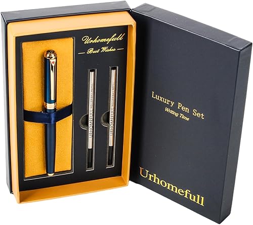 Bolígrafo de punta redonda azul de lujo con borde de oro real de 24 quilates, punta suiza para escribir suave, bonito juego de regalo para hombres y
