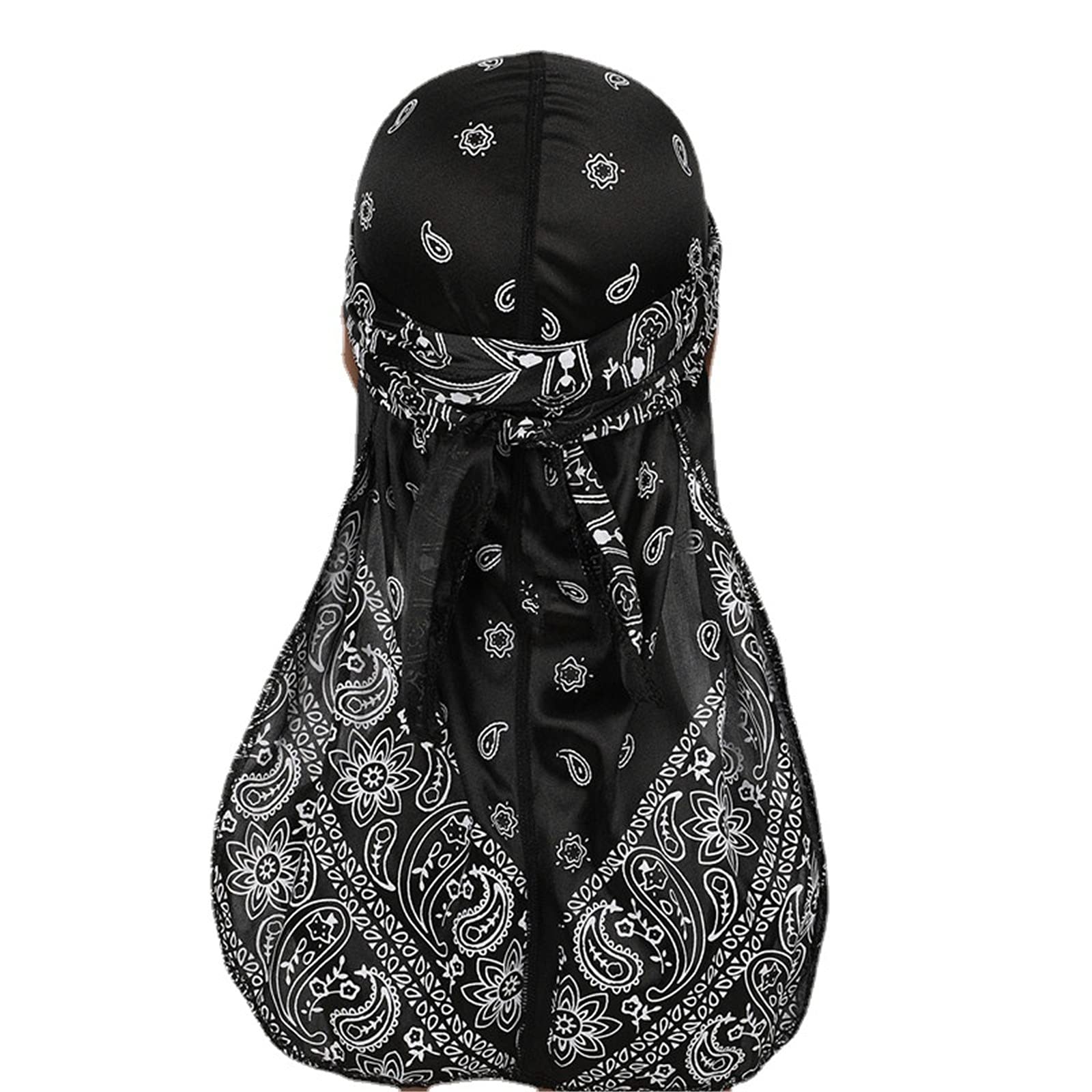 kewing Men and Women Bandana Doo rag Cap Headwraps Silk Boho Durag with Long Tail and Wide Straps for Waves