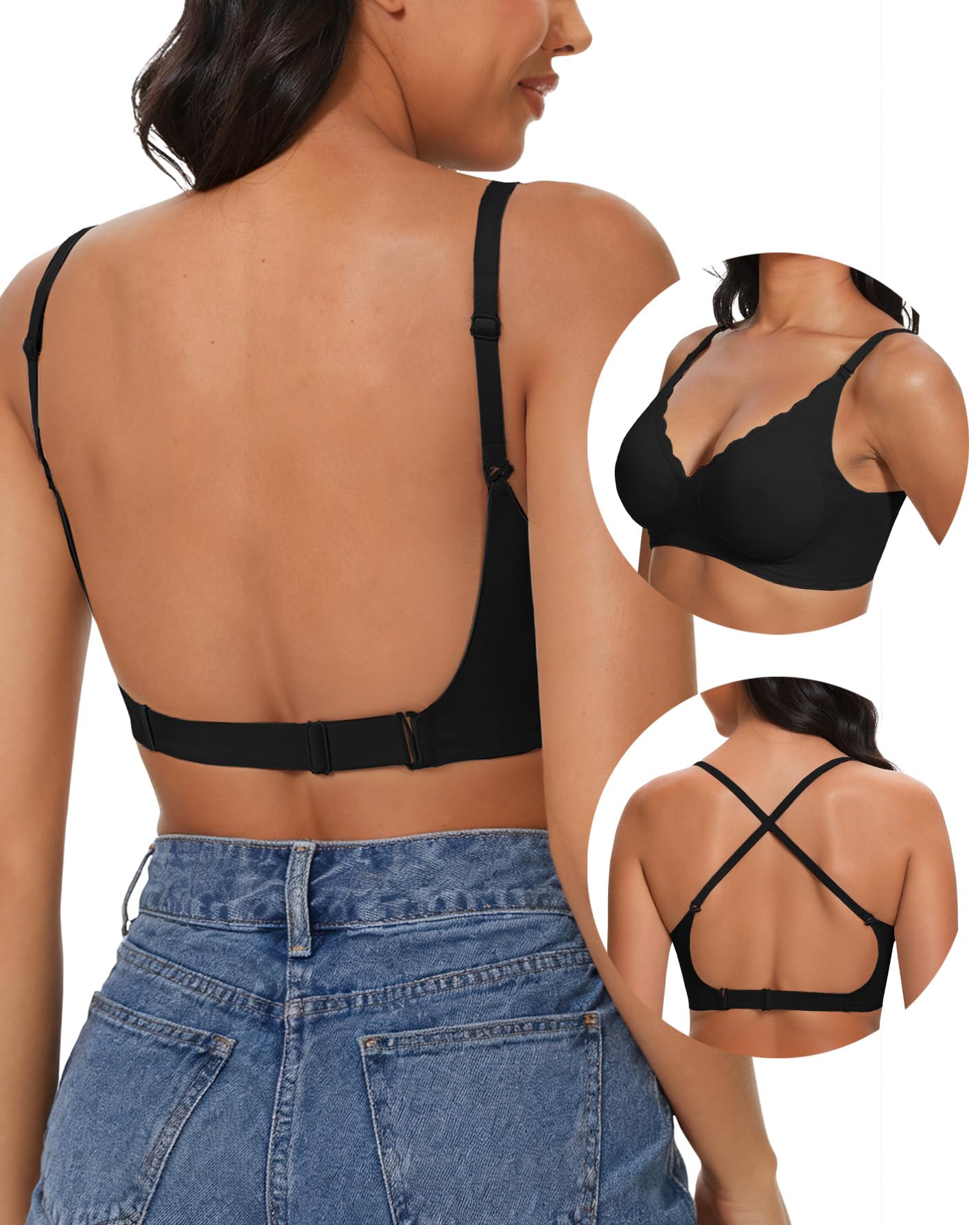 BOUFOR Low Back Bra - Halter Bra Backless Padded Low Cut Seamless Wave Bras