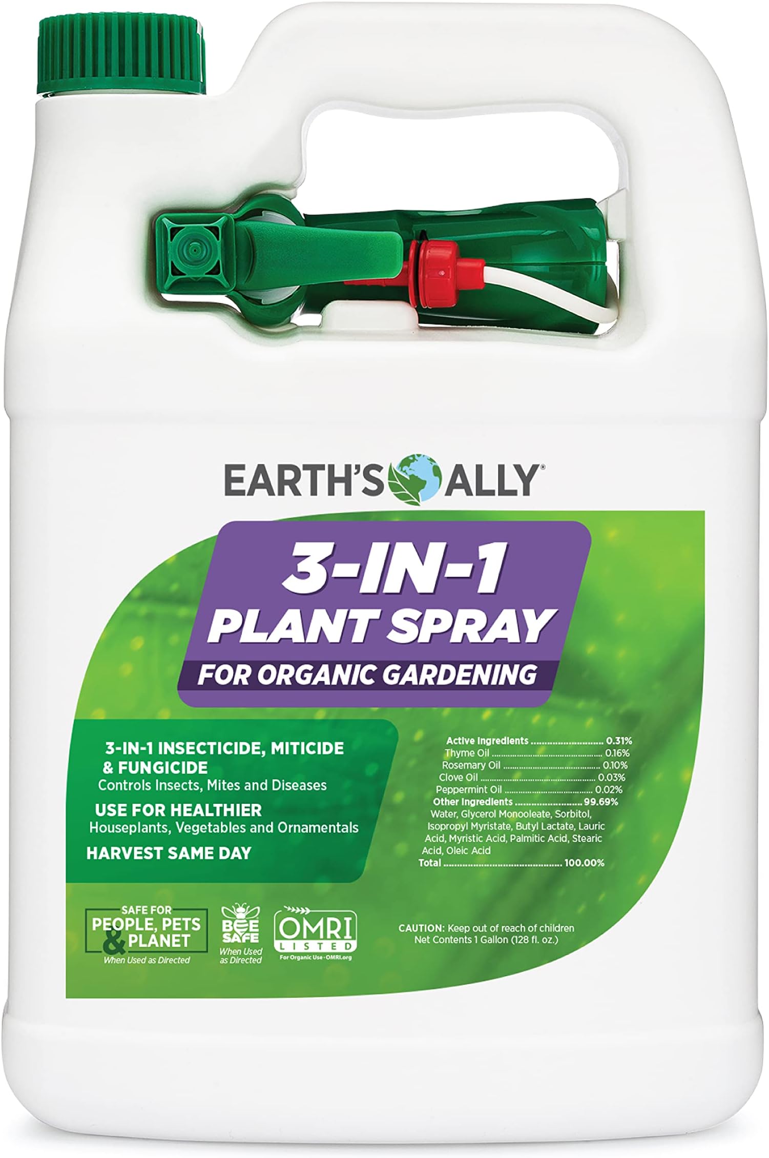 Earth's Ally 3-in-1 Plant Spray 1 gal Ready-to-Use | Better Than Neem Oil | Insecticide, Fungicide & Spider Mite Control for Organic Gardening, Pest Repellent for Indoor & Outdoor Gardening