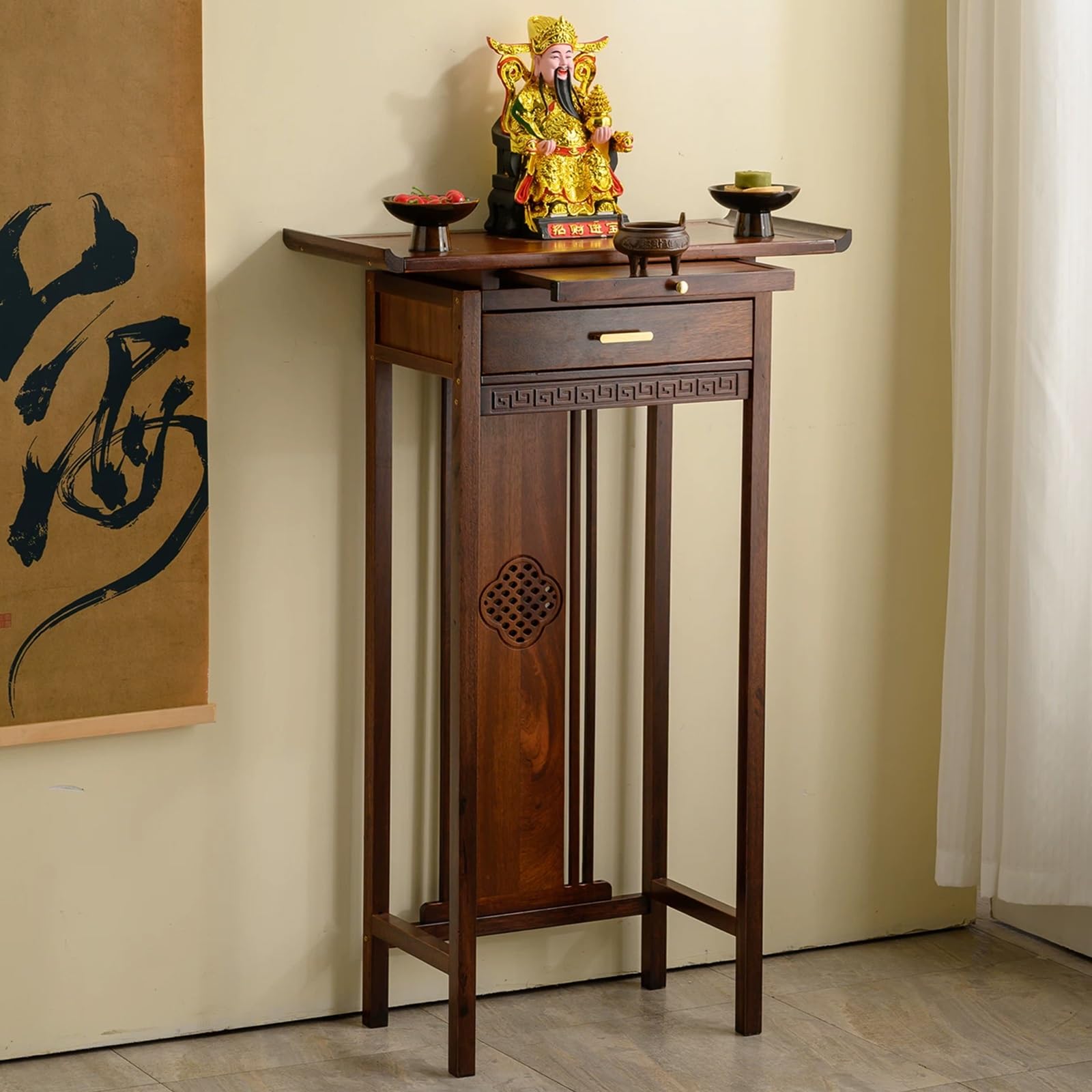 LSOPCYE Wood Shrine Altar Table, Hallway Console Table With Drawer