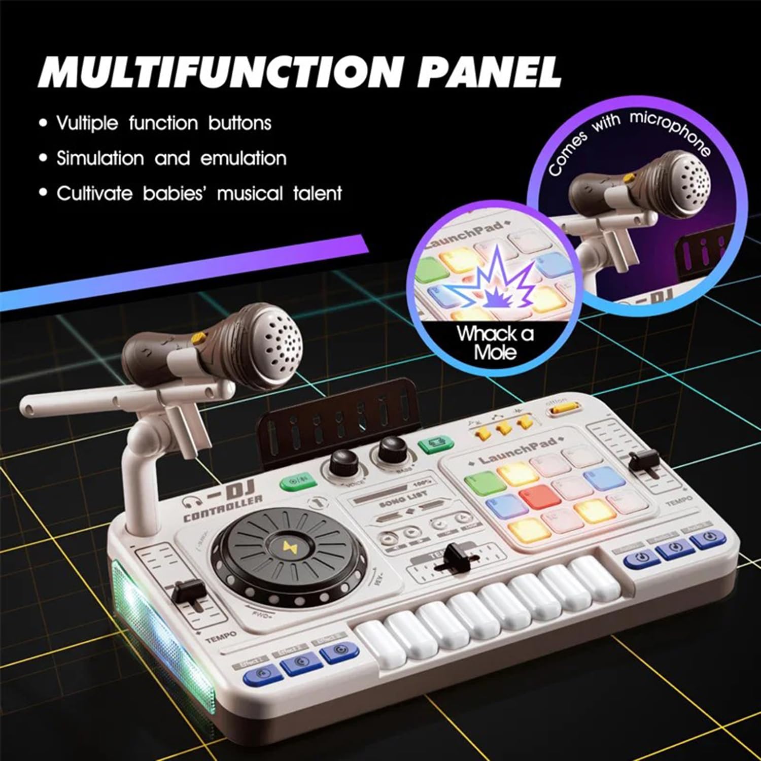 Dj Pult Principianti, Dj Pult Bambini, Dj Mixer Station Portatile Dj, Macchina Dj per bambini, Bluetooth con microfono regolabile, gradiente luminoso, adatto per bambini di età compresa tra 3 e 12