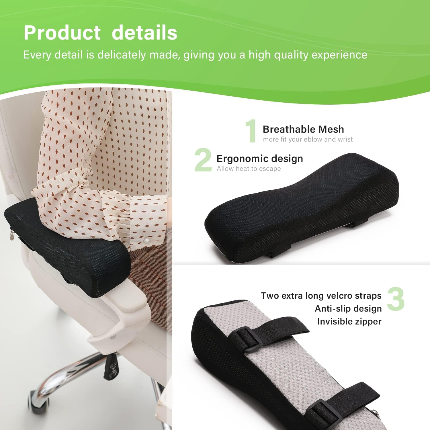 Chair Gel Ergonomic armrest Cushions Elbow Pillow Pressure Relief Office Chair Gaming Chair armrest with Memory Foam armrest Pads 2-Piece Set of Chair Ergonomic + gel