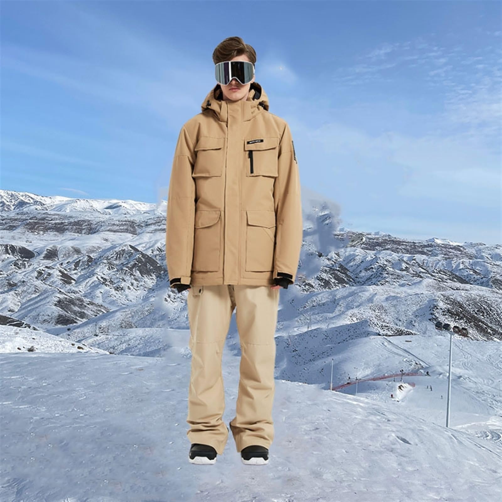 Yytcsjz Tuta Da Sci In Due Pezzi, Completo Invernale Da Uomo In Caldo Peluche Con Cappuccio Per Tenere Al Caldo Giacca E Pantaloni, Set Di Tute Da Sci Spesse E Isolate, Per Lavoro All'aperto