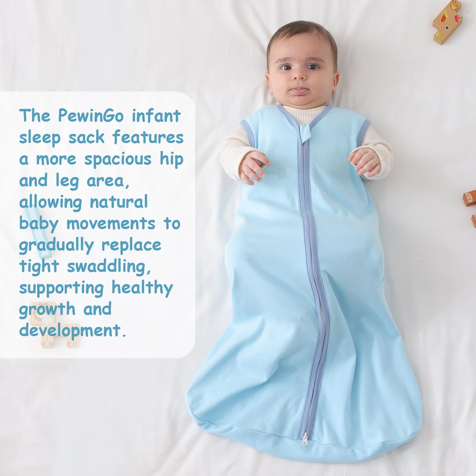 PewinGo Baby Sleeping Bag 0.5 TOG 0-3 Months Sleep Sack 2PCS with 100% Cotton, Blue 0.5tog - Image 2
