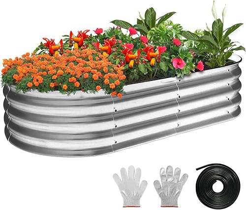 Cama de jardín elevada, 4 x 2 x 1 pies, cama elevada de metal para exteriores, cama elevada de metal para verduras, flores, hierbas