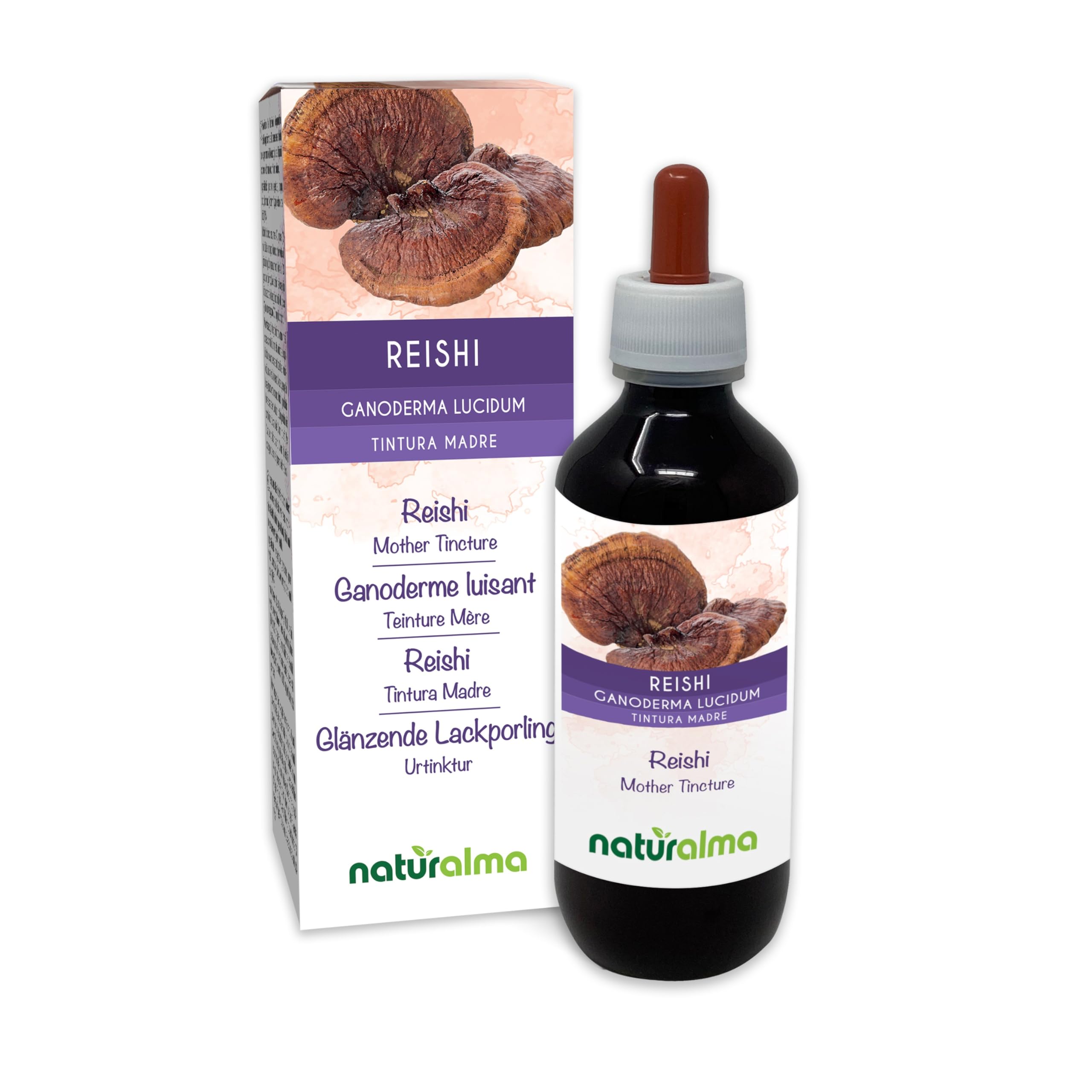 Ganoderme luisant ou Reishi (Ganoderma lucidum) champignon Teinture Mère sans alcool Naturalma - Extrait liquide gouttes 200 ml - Complément alimentaire - Végétalien ou végan