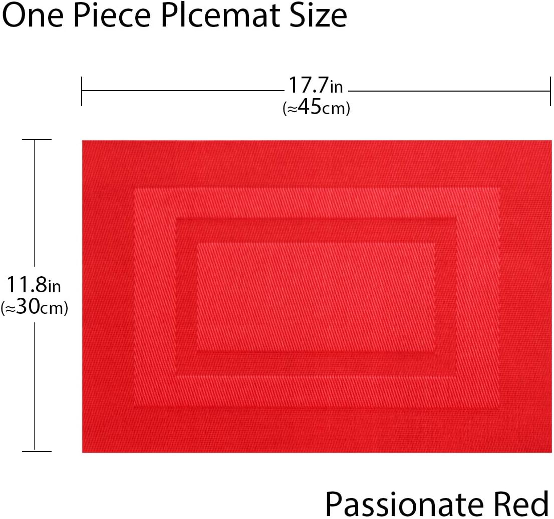 PIGCHCY Placemats,Durable Placemats for Dining Table,Washable Woven Vinyl Kitchen Placemats Set of 4 (18 x 12 inches,Passionate Red) - Image 2