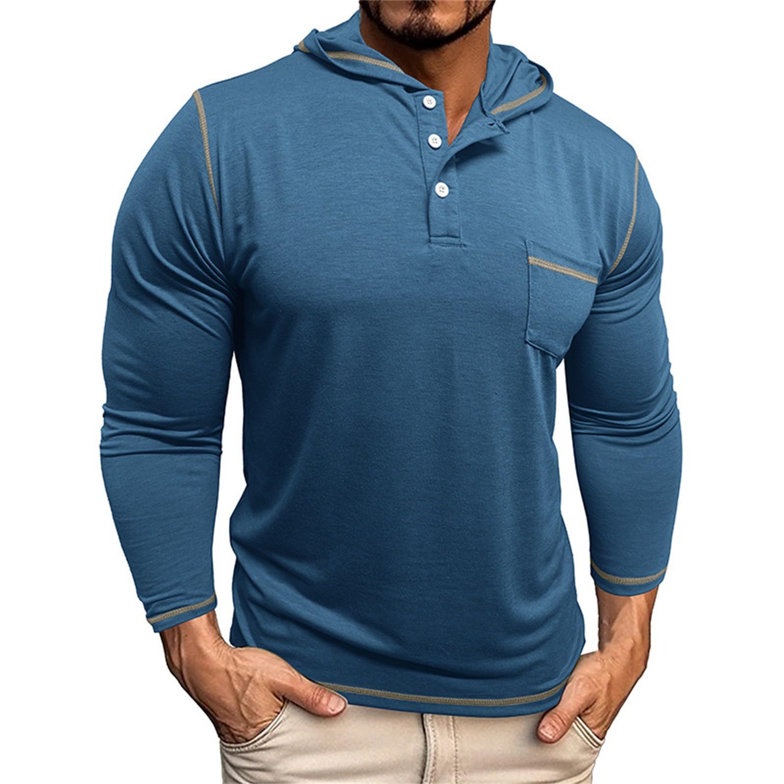 Men's Casual Polo Shirts Classic Long Sleeve Basic Button T-Shirt Lightweight Cotton Golf Tops with Pocket