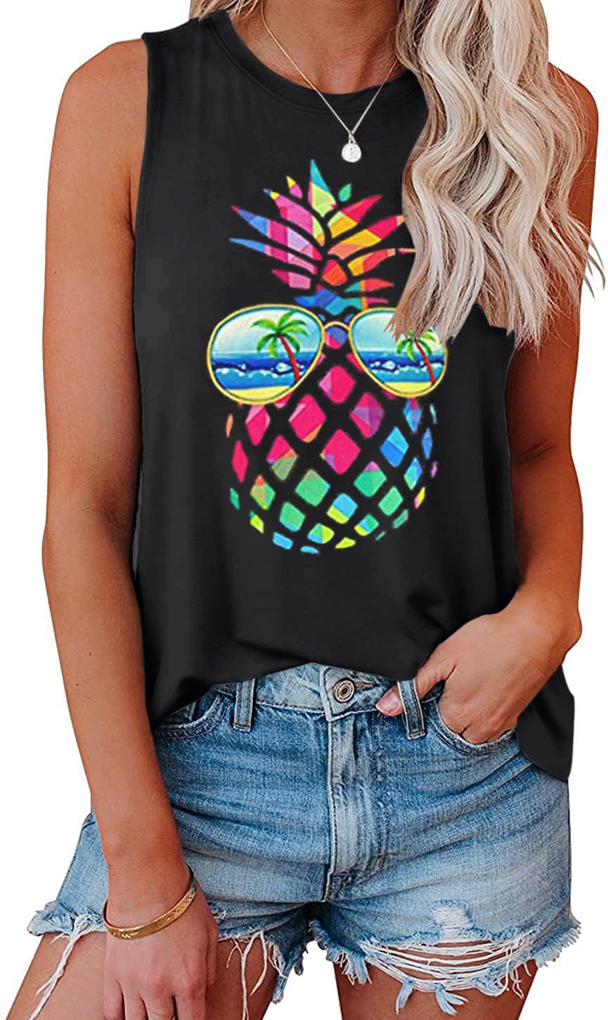 Cuptacc Tank Top Damen Sommer Tops Rundhals Drucken Ärmellose Tshirt Damen Locker